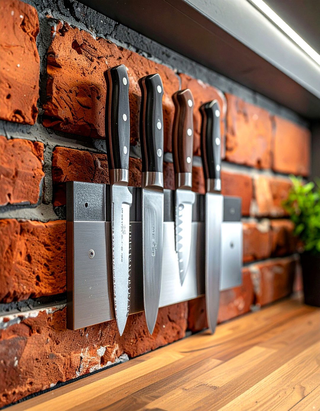 Magnetic Knife Strip On Brick Wall Backsplash - 30 magnetic knife strip kitchen ideas