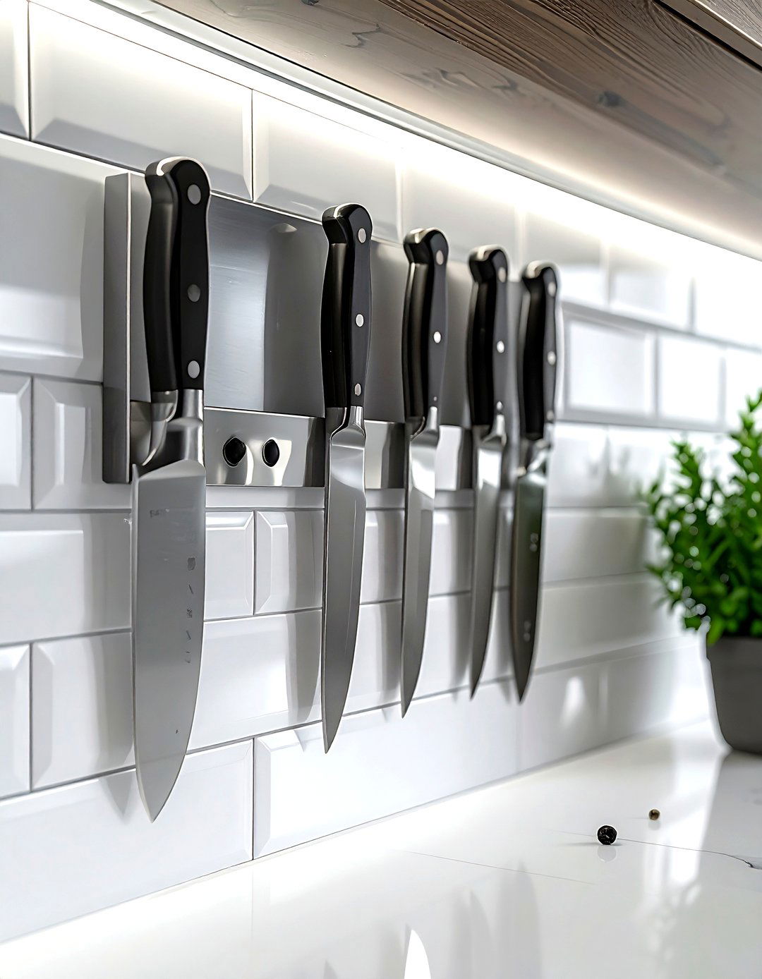Magnetic Knife Strip On Subway Tile Backsplash - 30 magnetic knife strip kitchen ideas