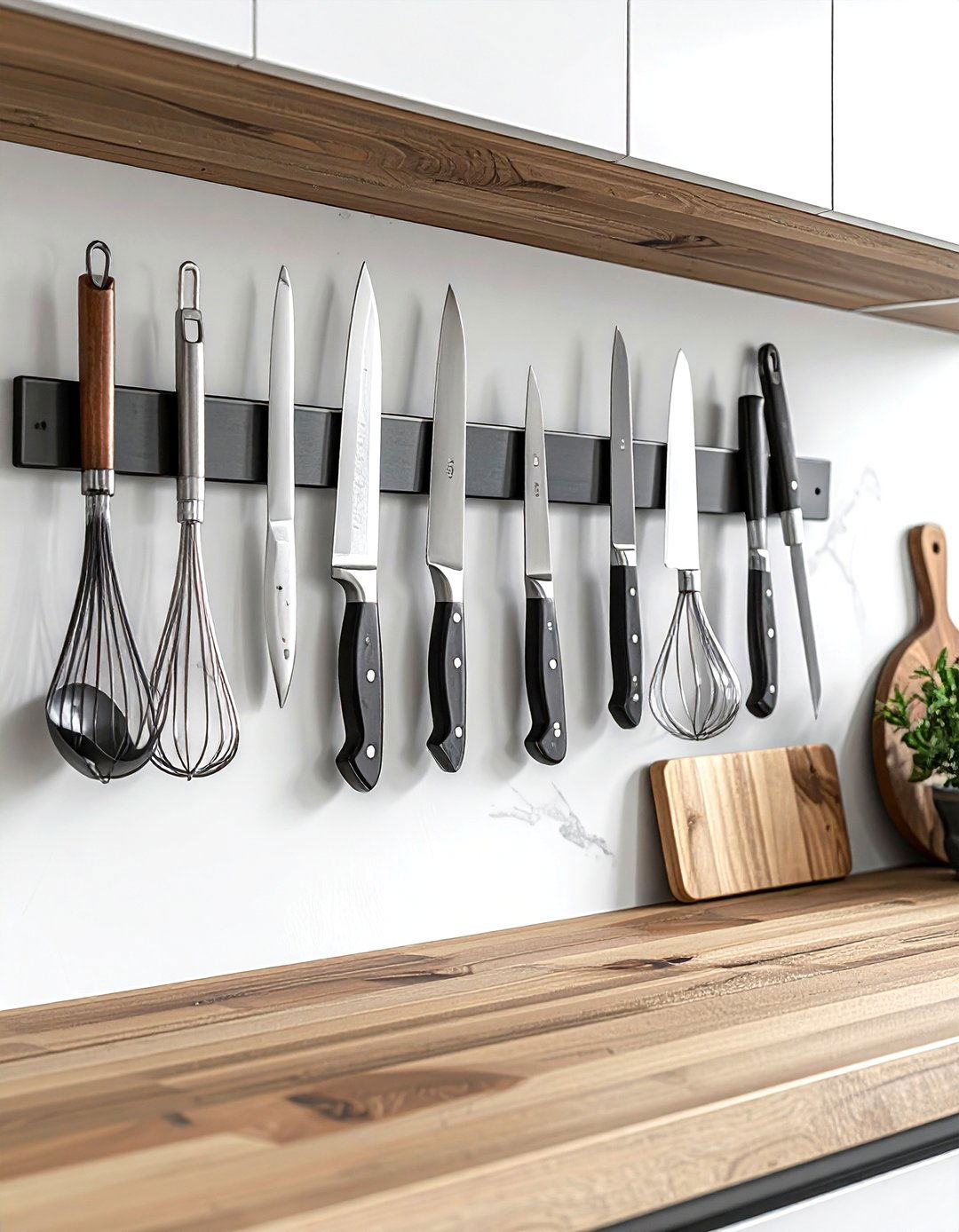 Magnetic Knife Strip With Integrated Utensil Hooks - 30 magnetic knife strip kitchen ideas