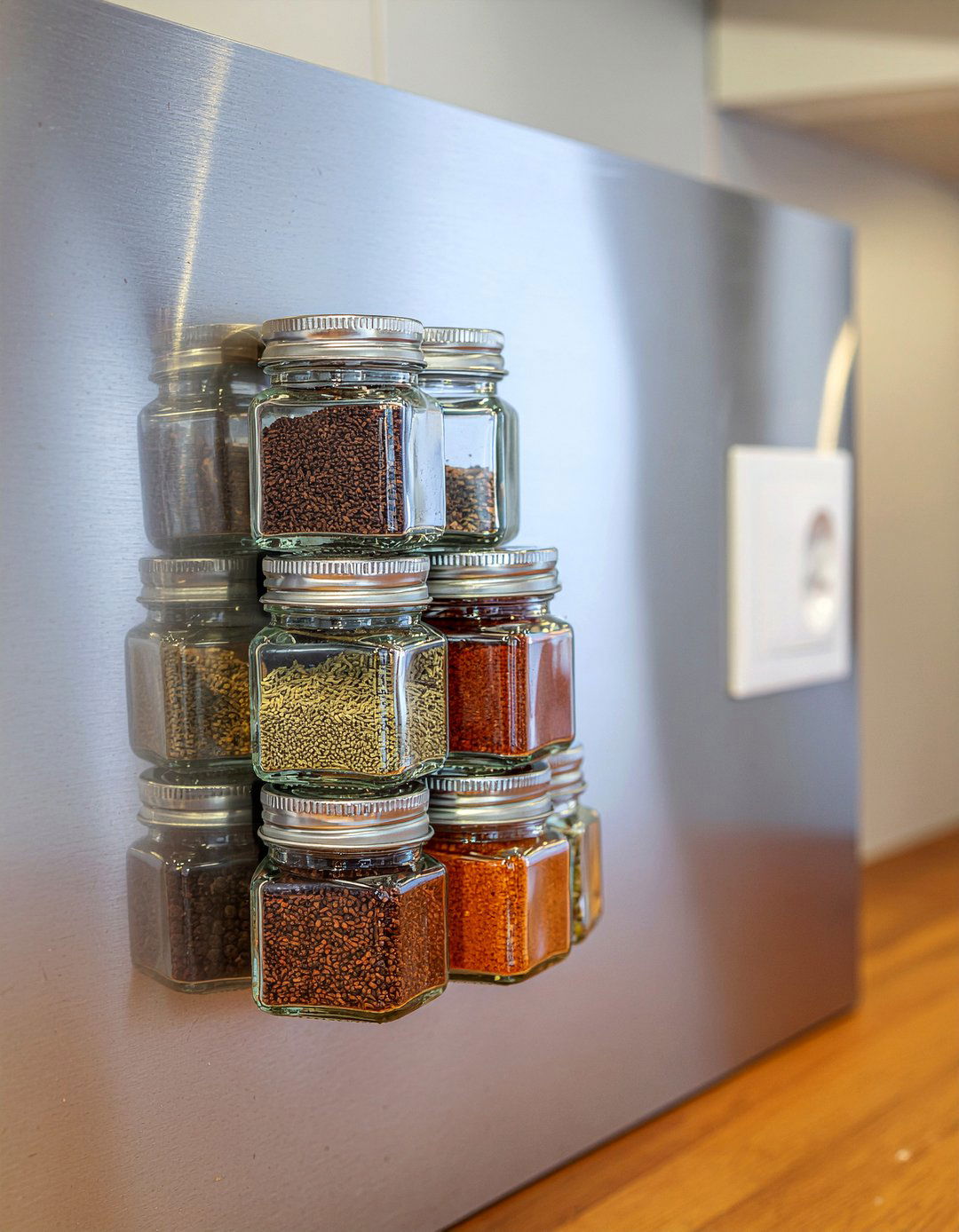 Magnetic Spice Jars - 30 clutter-free kitchen ideas