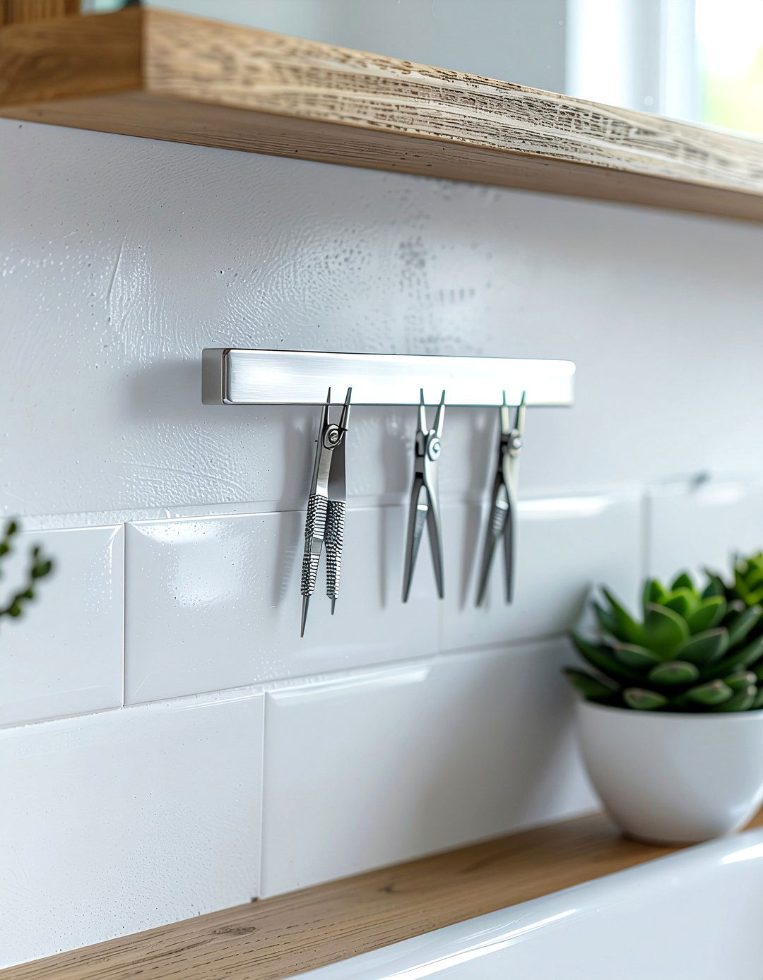 Magnetic strip - 30 bathroom organization ideas