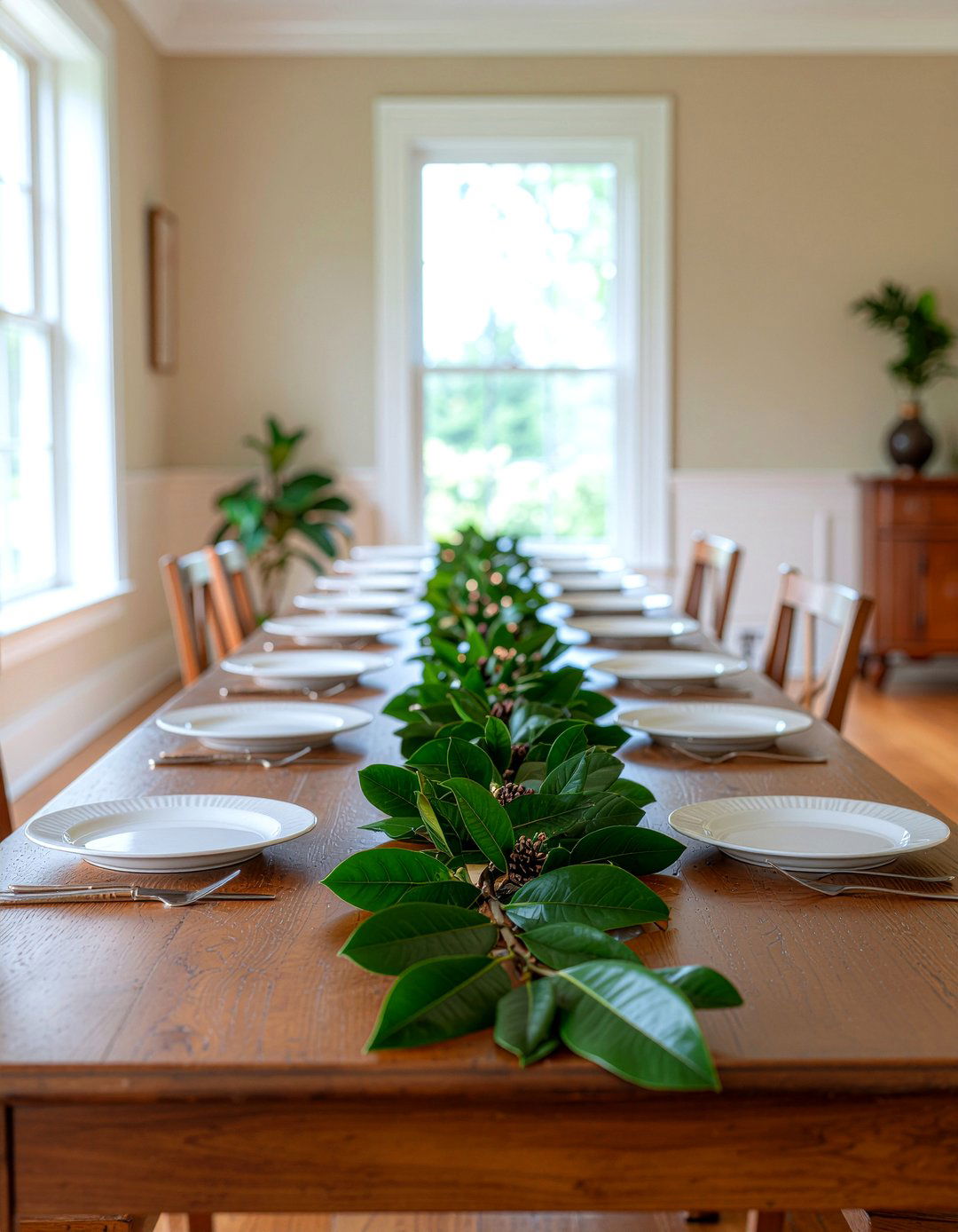 Magnolia Leaf Garland - 30 centerpiece dining room ideas