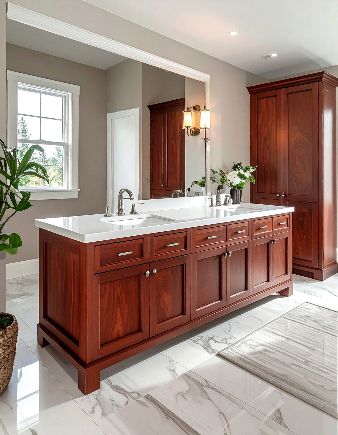 Mahogany bathroom vanity - 30 brown and white bathroom ideas
