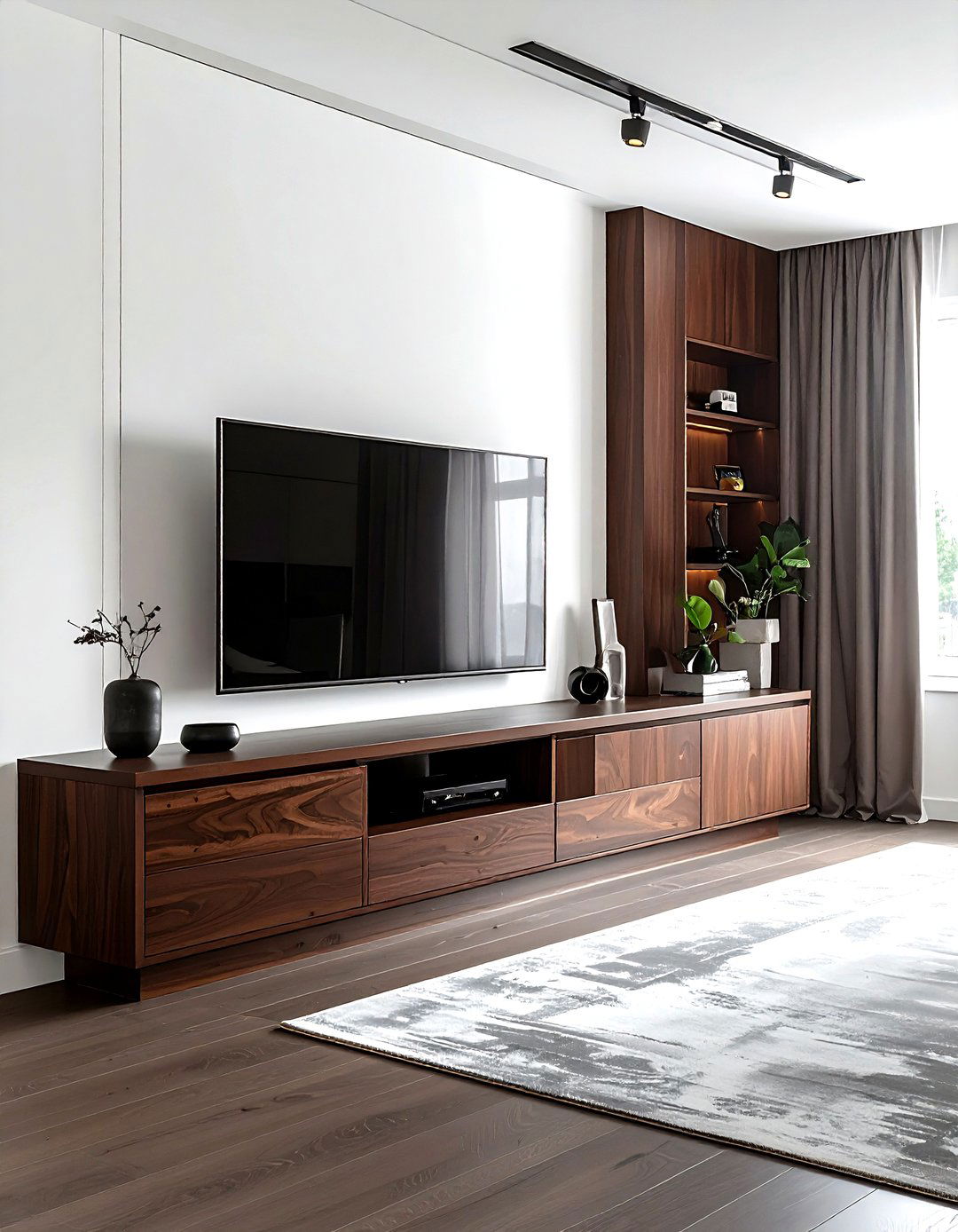 Mahogany media console - 30 dark wood decor ideas