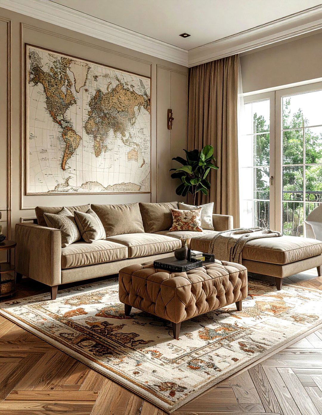 Map Print Fabric - 30 travel themed living room ideas