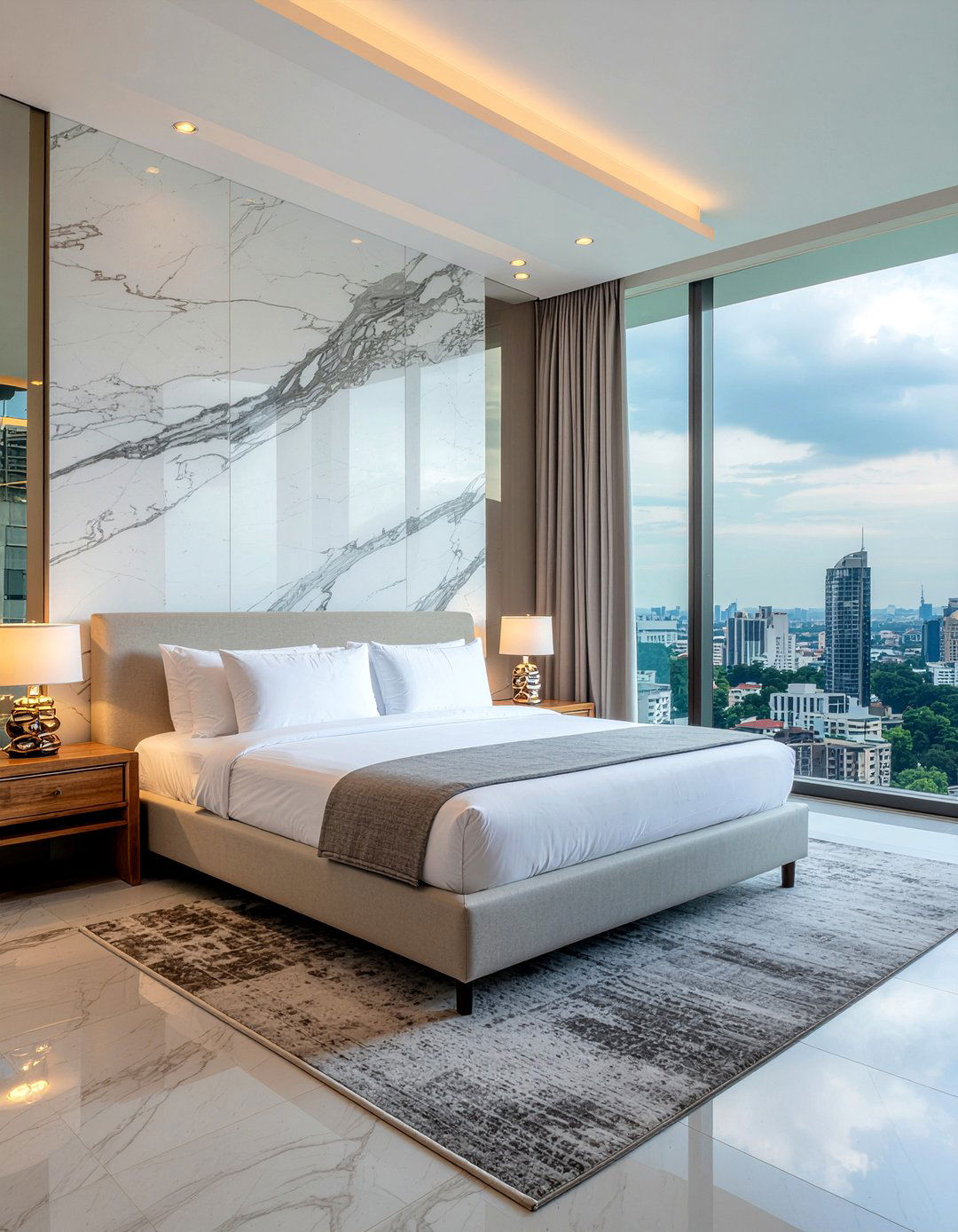 Marble Accent Walls - 30 penthouse bedroom ideas