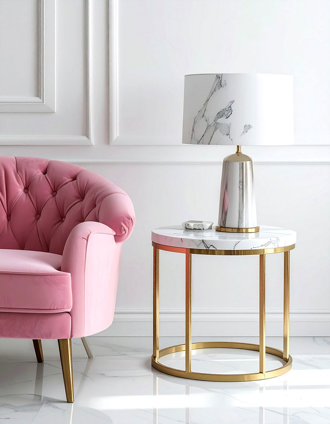 Marble And Gold Side Table - 30 pink and white living room ideas