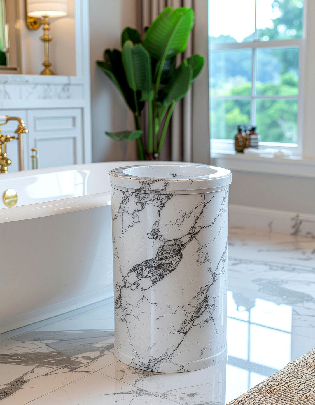 Marble Bathroom Waste Bin - 30 bathroom trash can ideas