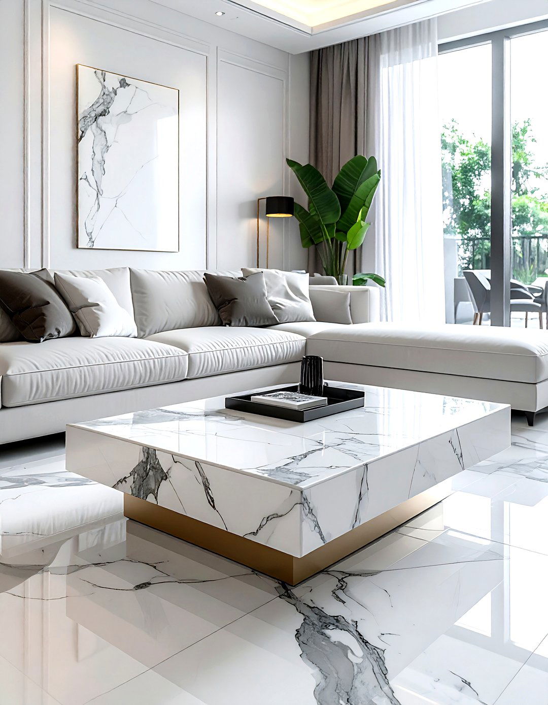 Marble Coffee Table Tray - 30 gray living room accessories ideas