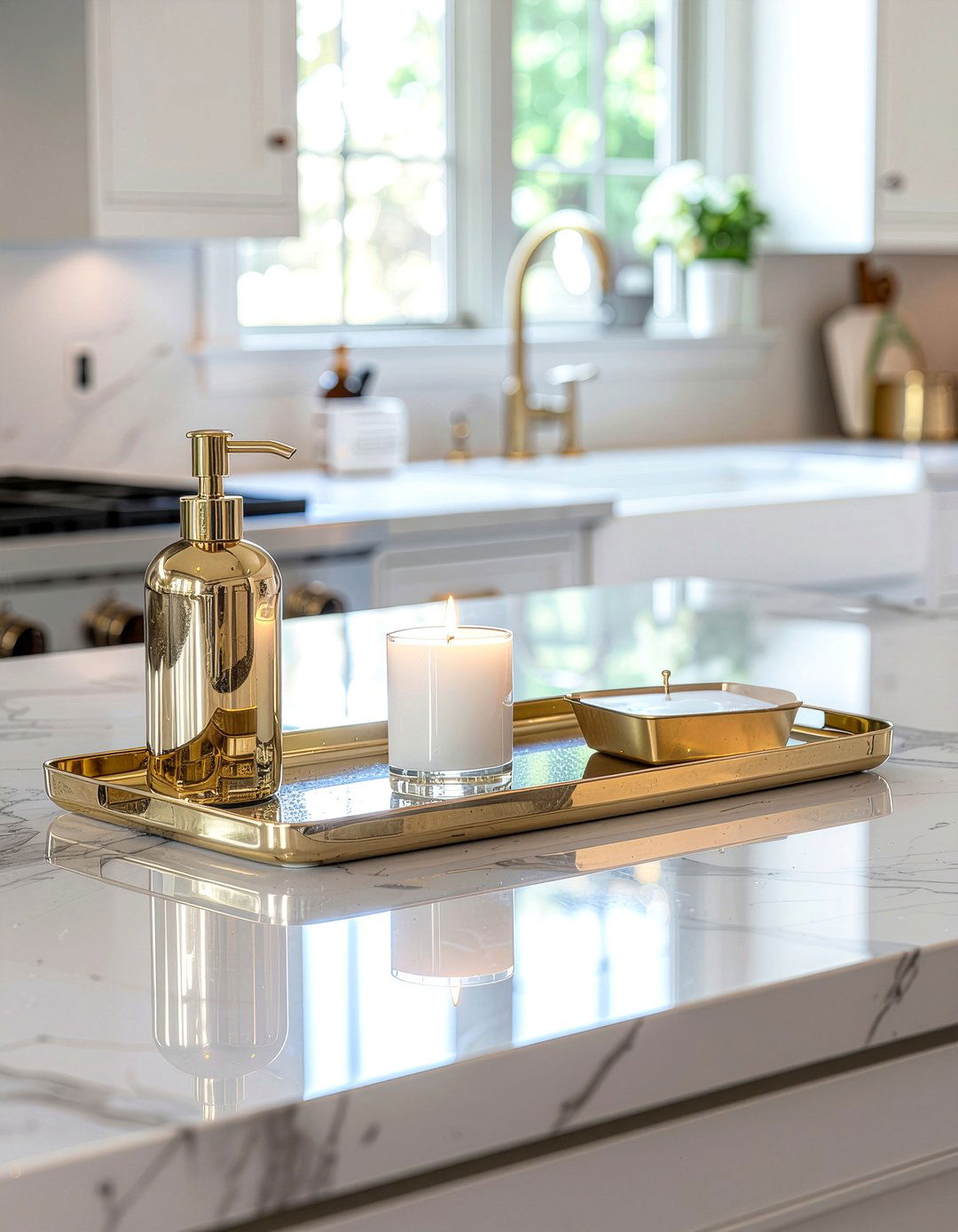 Marble Countertop Tray - 30 kitchen tray styling ideas