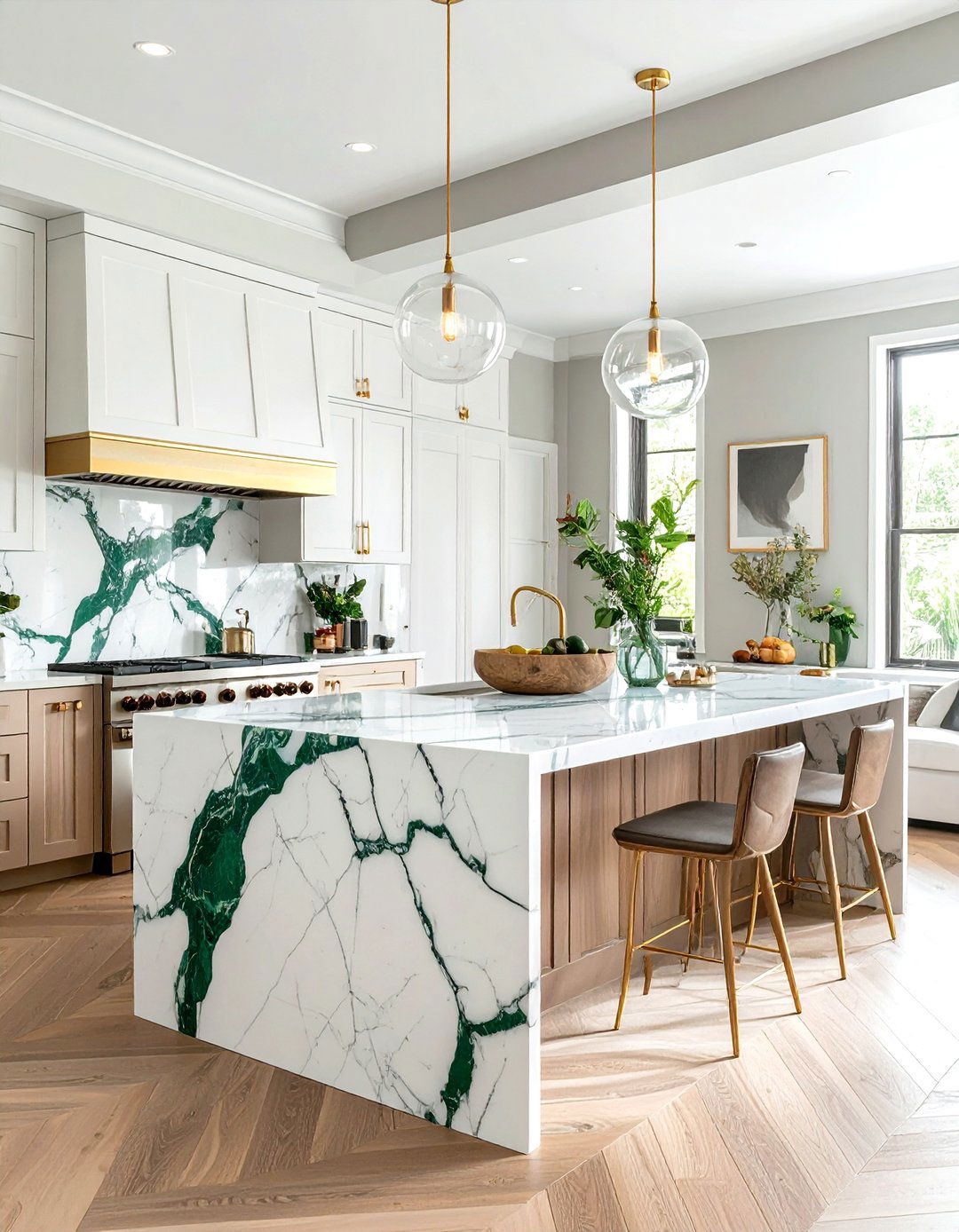 Marble Countertop With Green Veining - 30 tropical kitchen ideas