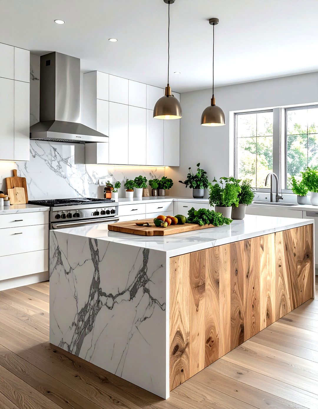 Marble Countertop With Wood Cutting Board - 30 mixed texture decor ideas