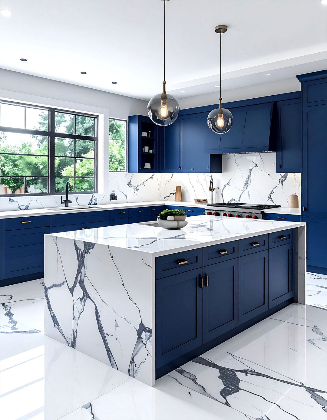 Marble Countertops Blue Cabinets - 30 blue and white kitchen ideas