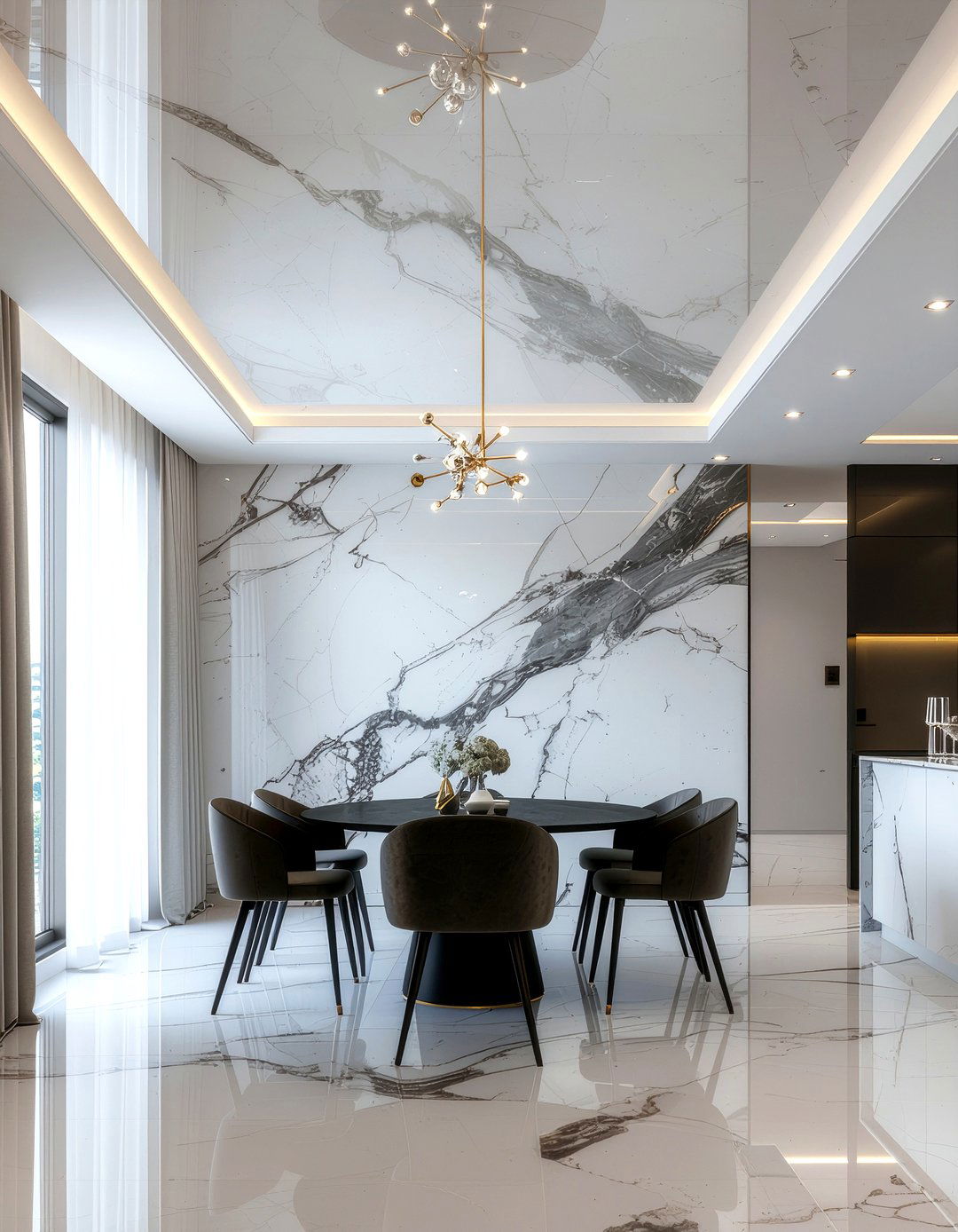 Marble Effect Ceiling Wallpaper Dining Room - 30 dining room wallpapered ceiling ideas