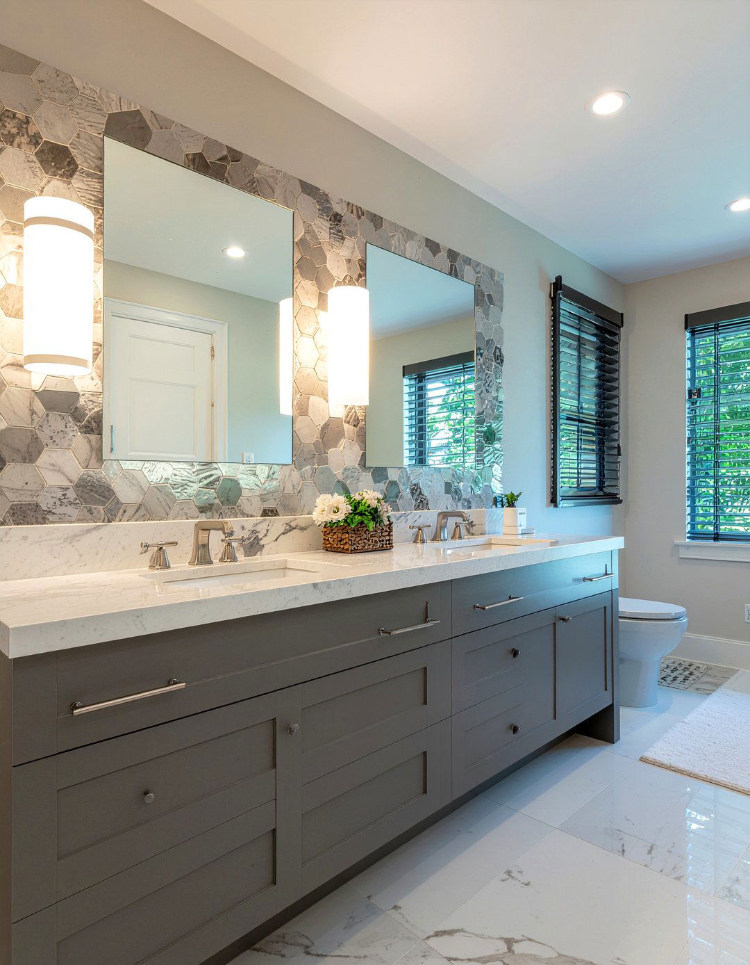 Marble Hexagon Tile Double Vanity - 30 marble hexagon tile bathroom ideas