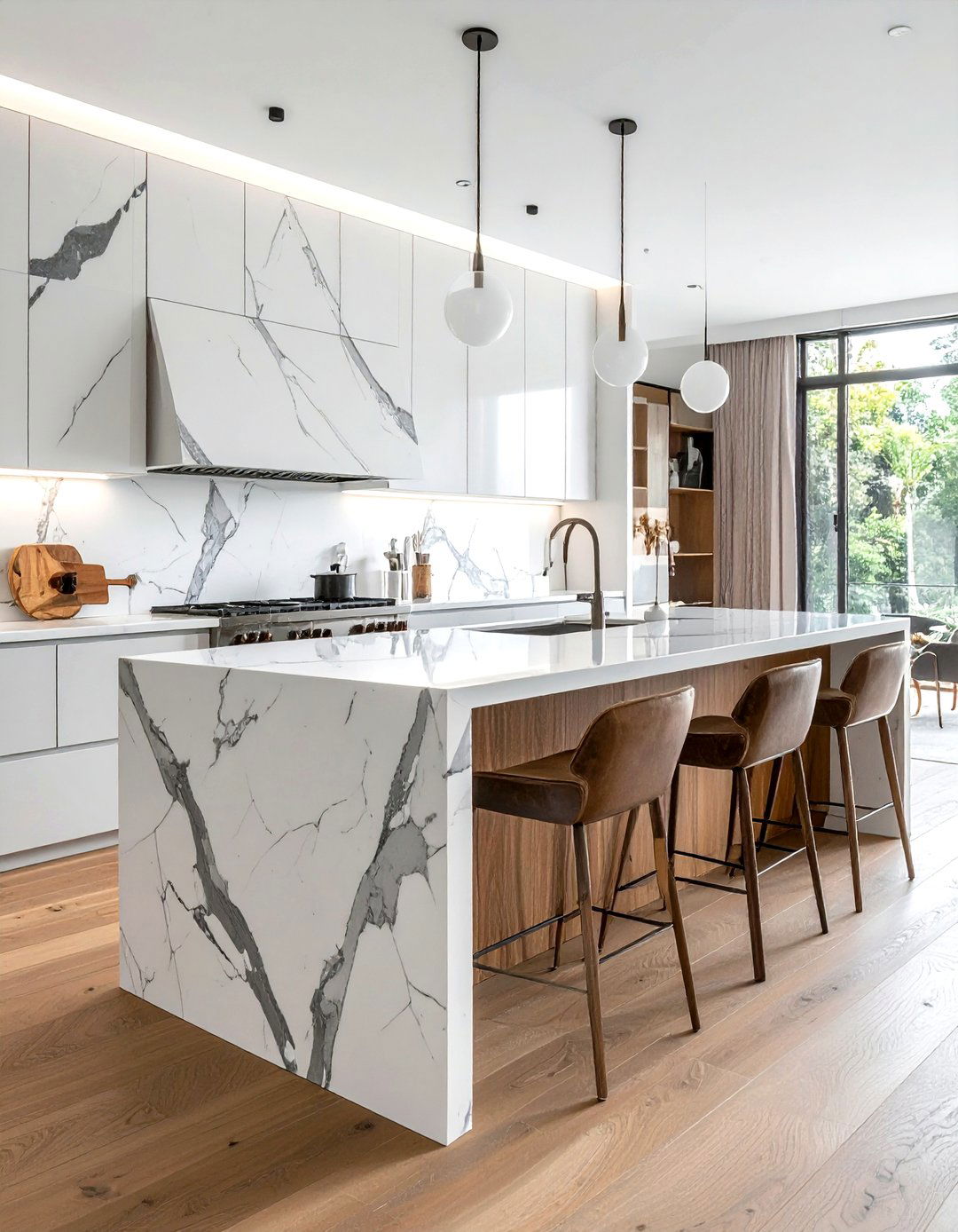 Marble Kitchen Island - 30 warm modern kitchen ideas