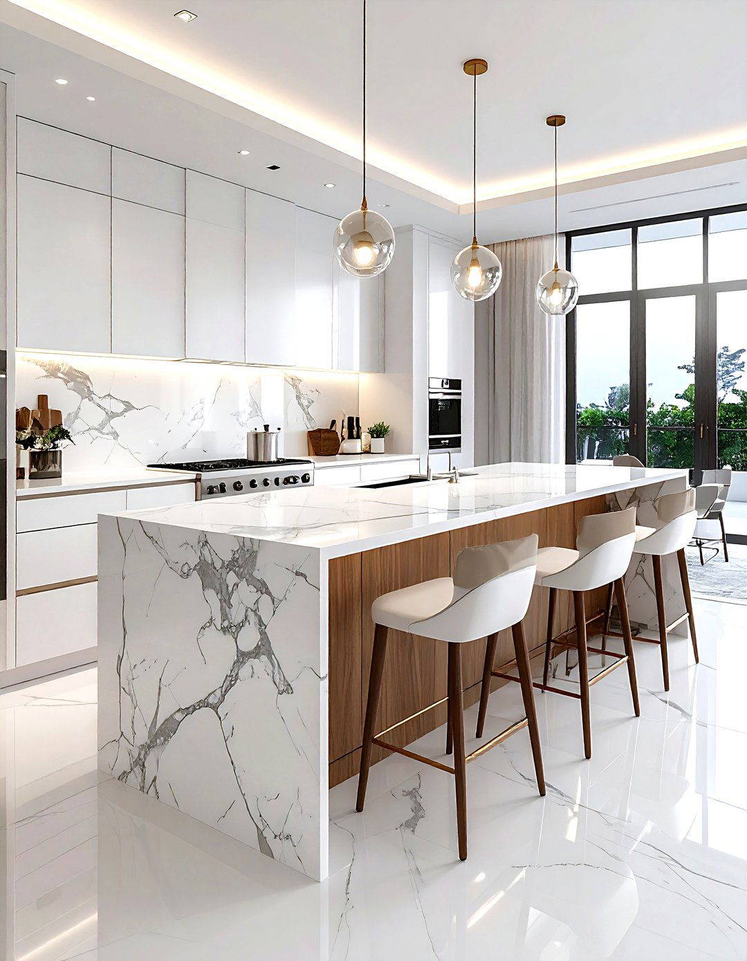 Marble Kitchen Island - 30 white kitchen furniture ideas