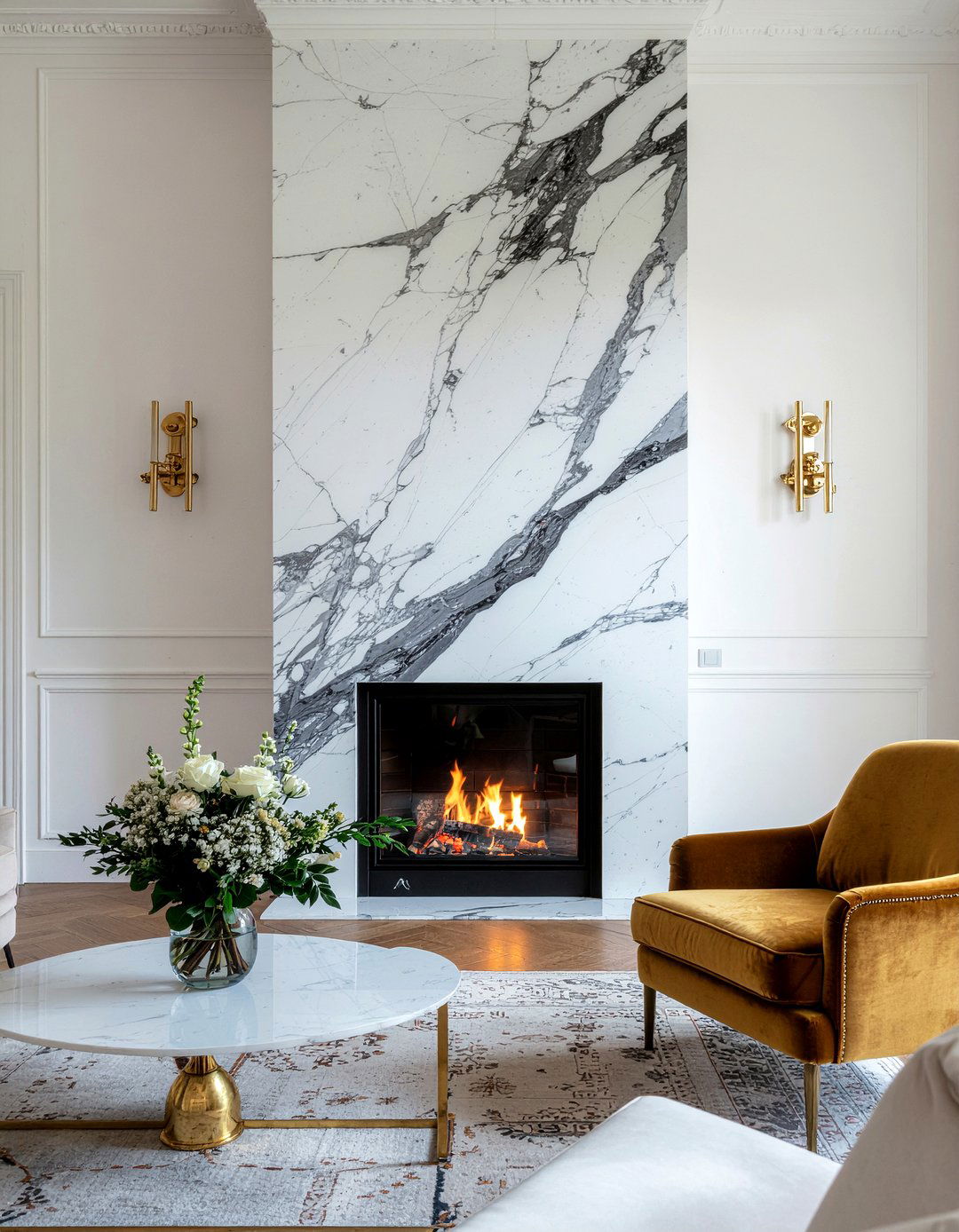 Marble Linear Fireplace - 30 living room linear fireplace ideas
