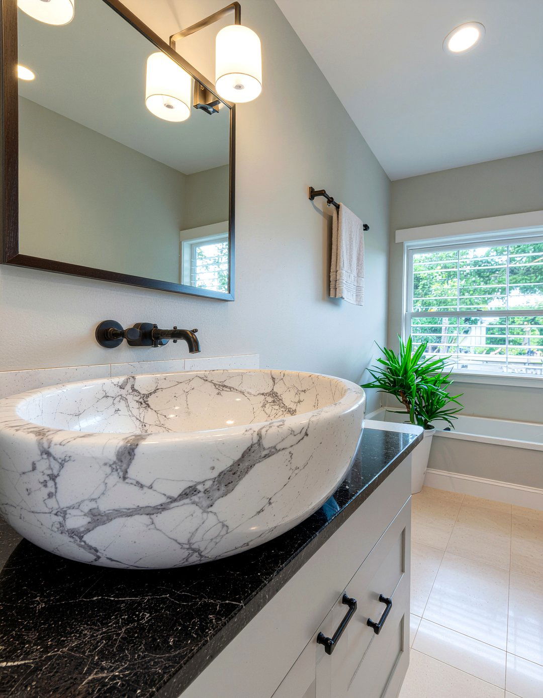 Marble Look Pendant - 30 bathroom pendant light ideas