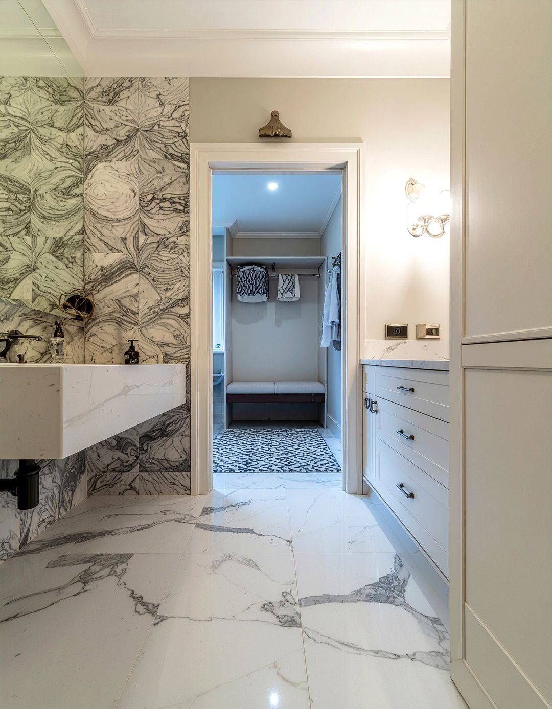 Marble Master Bath Closet - 30 master bathroom with walk-in closet ideas