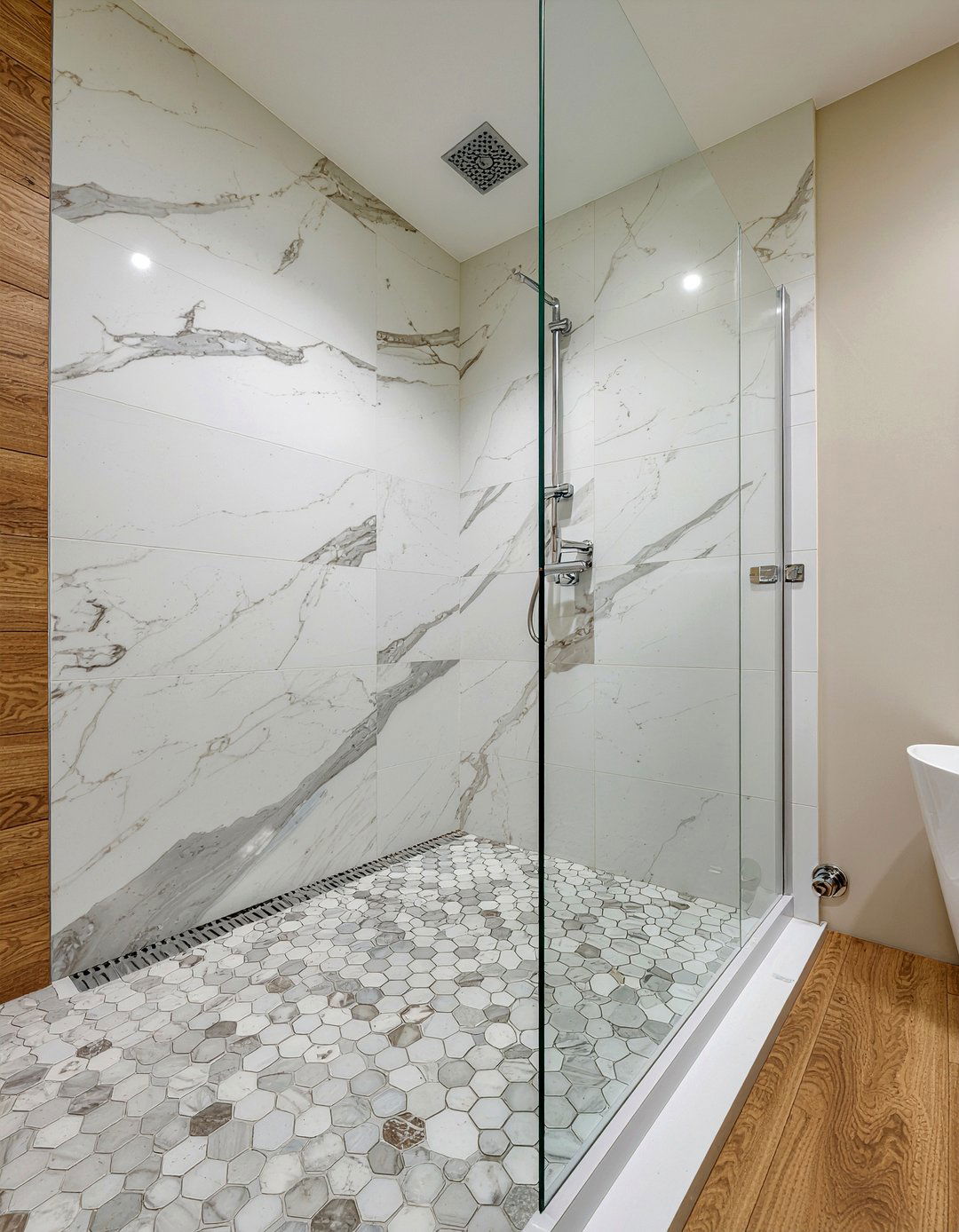 Marble Mosaic Shower Floor - 30 marble tile bathroom ideas