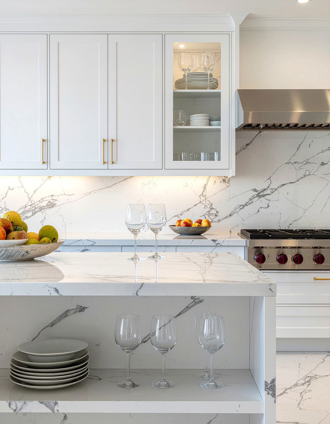 Marble Open Shelving - 30 open shelving kitchen ideas