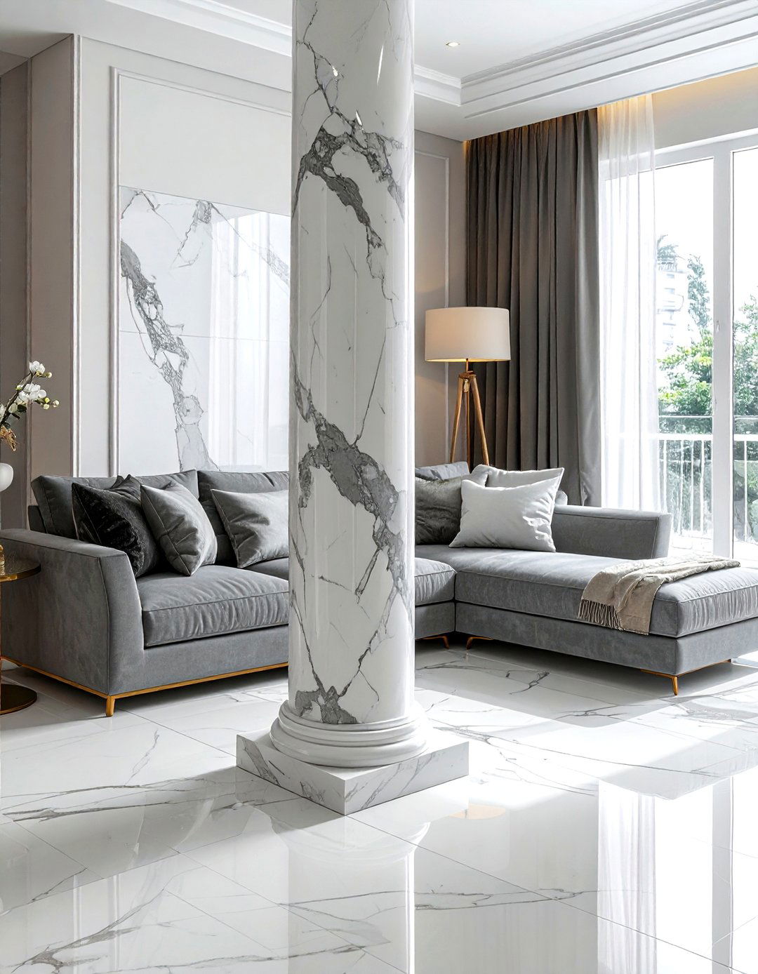 Marble Pillar - 30 living room pillar ideas
