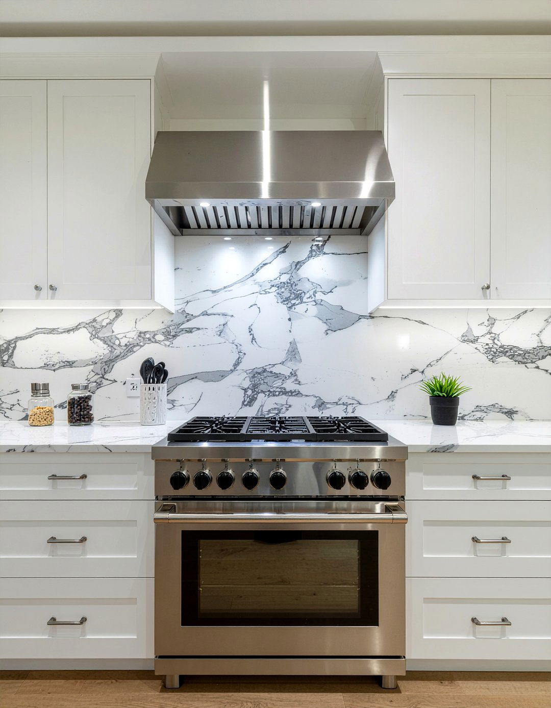 Marble Slab Backsplash - 30 La Cornue range kitchen ideas
