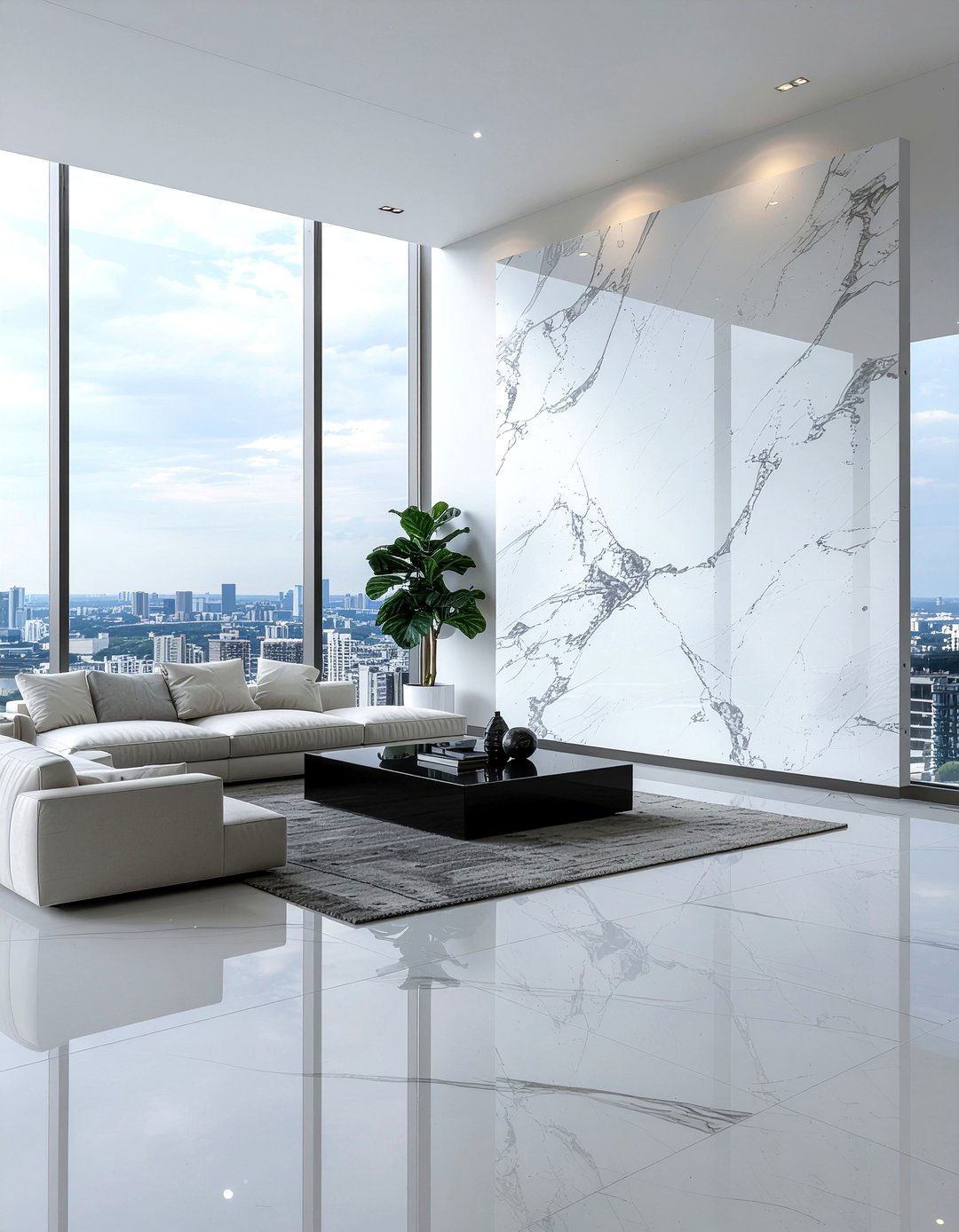 Marble Slab TV Backdrop - 30 living room entertainment wall ideas