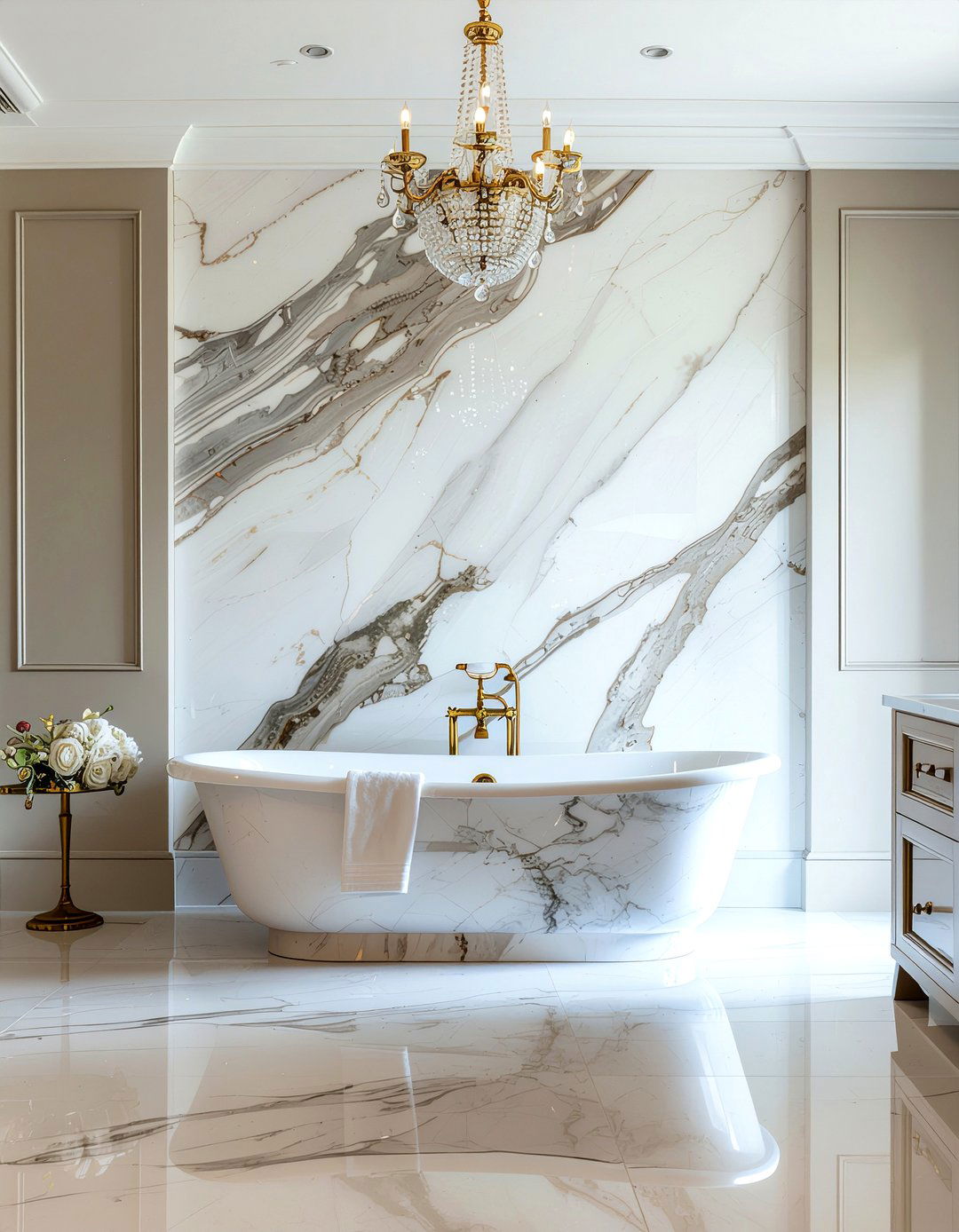 Marble Slab Wall - 30 new construction bathroom ideas