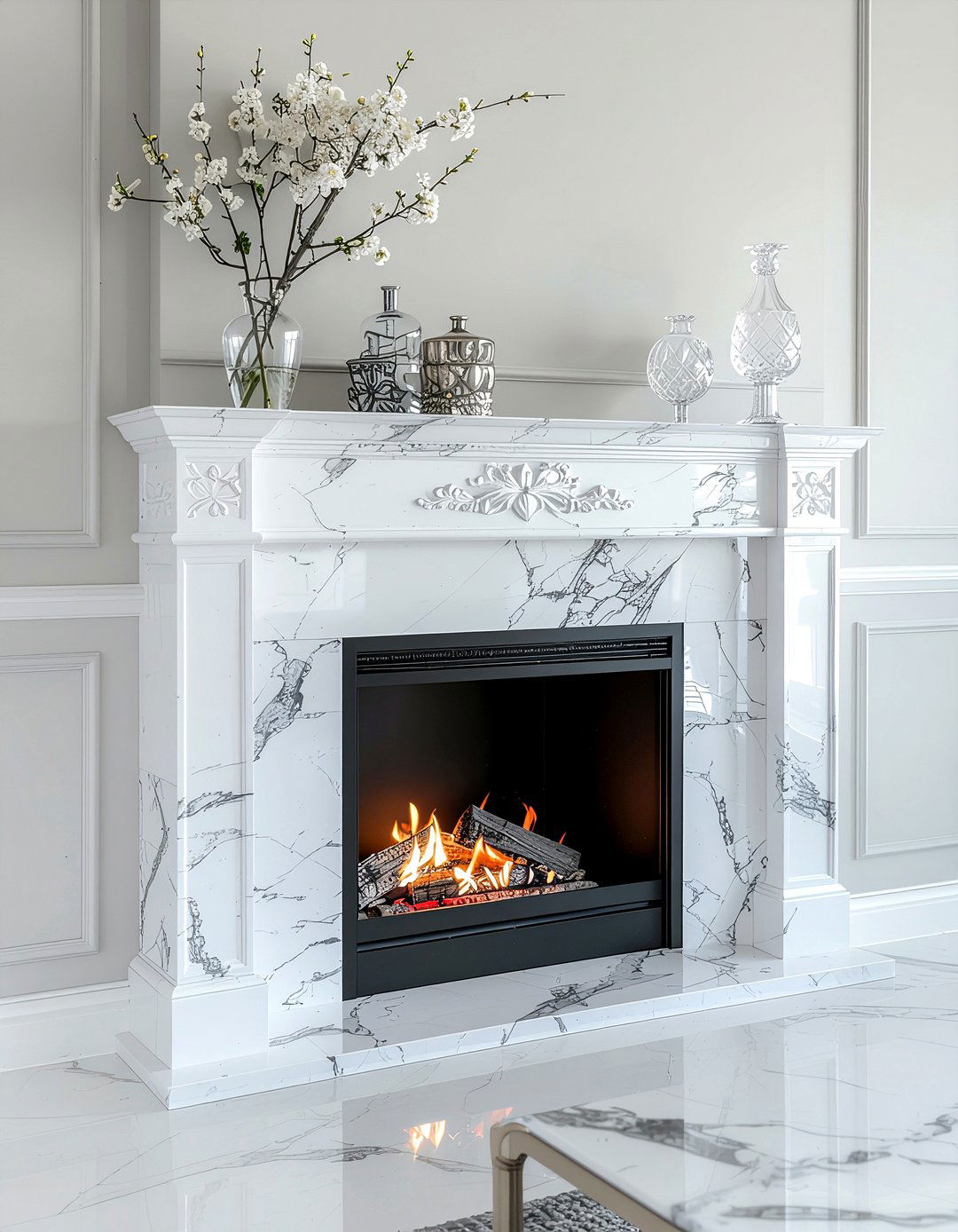 Marble Surround Faux Fireplace - 30 faux fireplace ideas