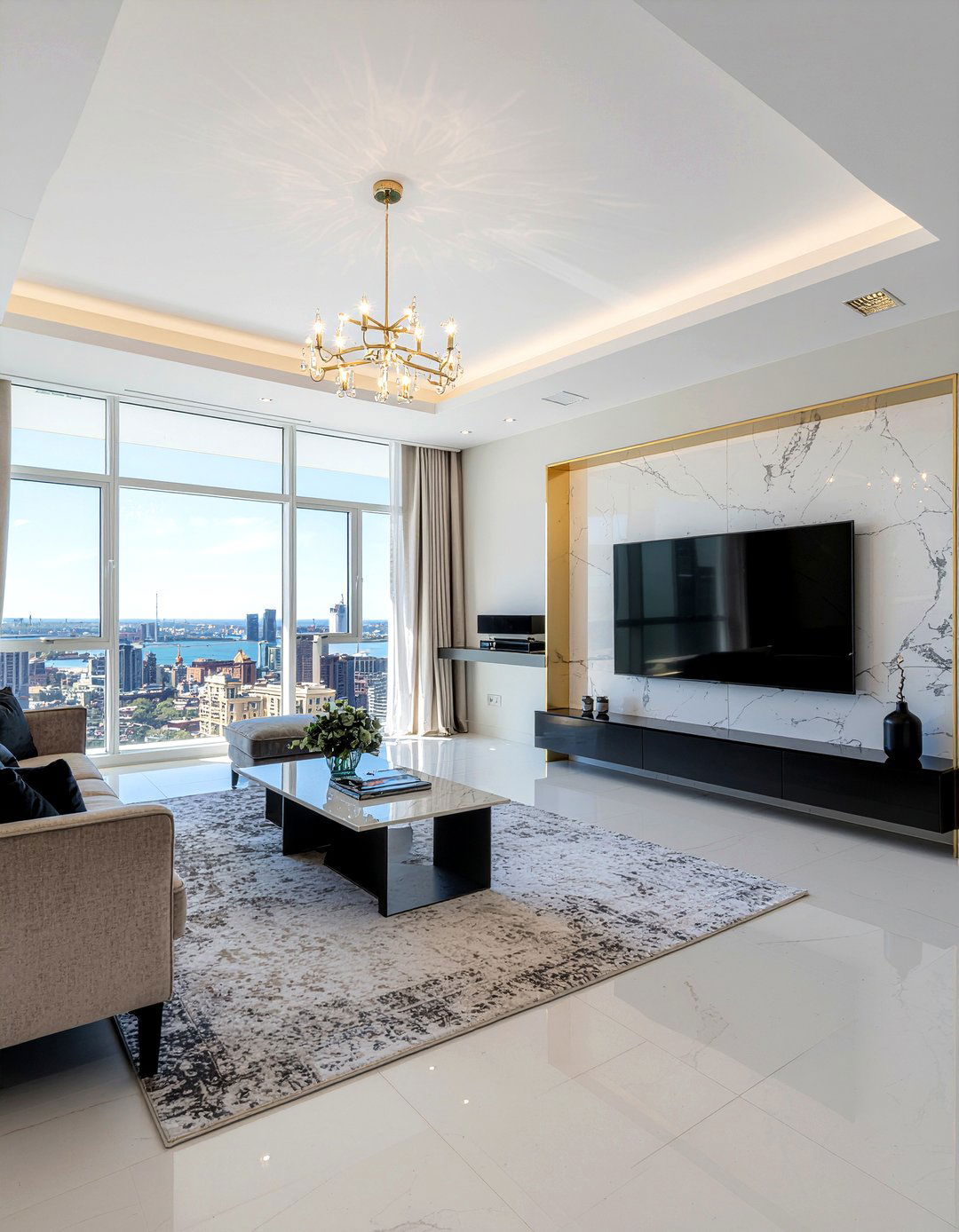 Marble TV Wall Panel - 30 living room entertainment center ideas