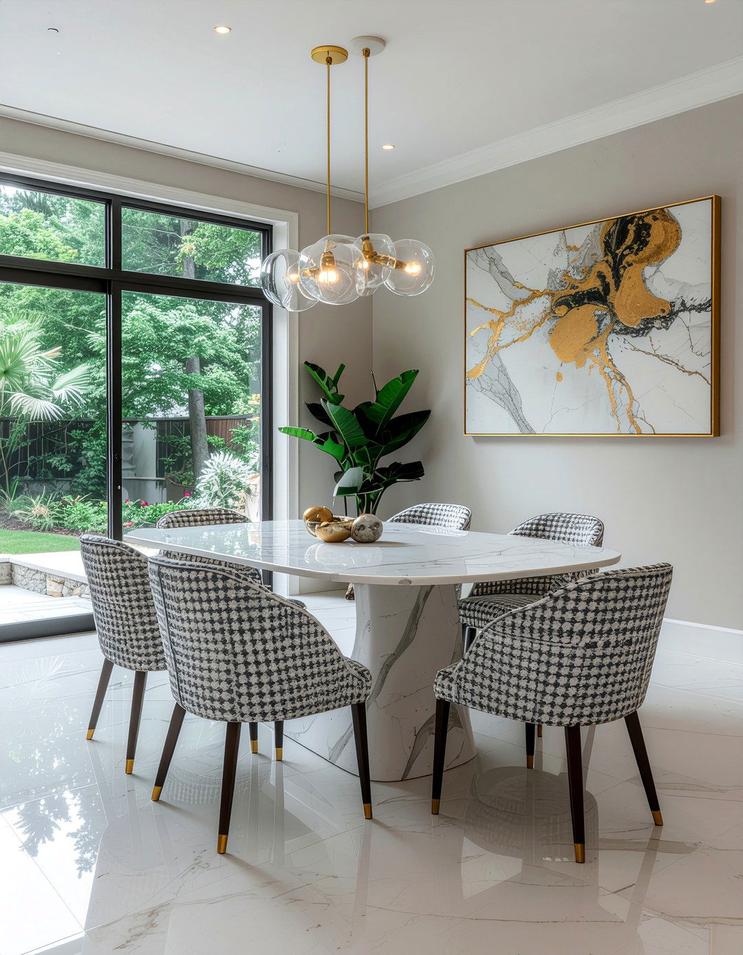 Marble Table And Patterned Chairs - 30 dining room pattern mixing ideas
