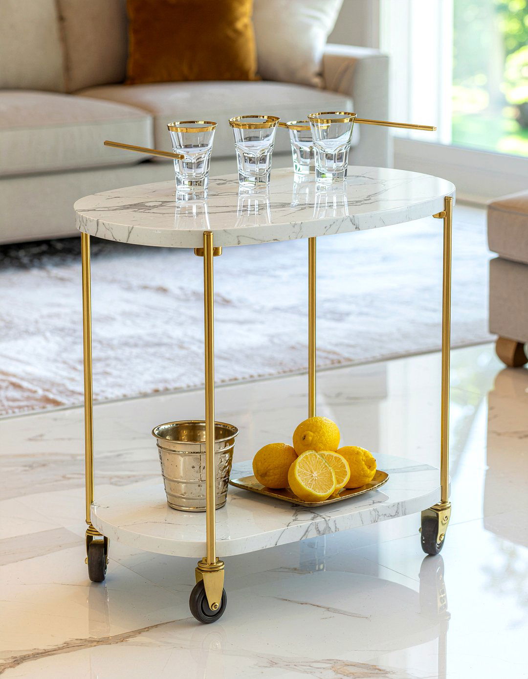 Marble Top Bar Cart - 30 living room bar cart ideas