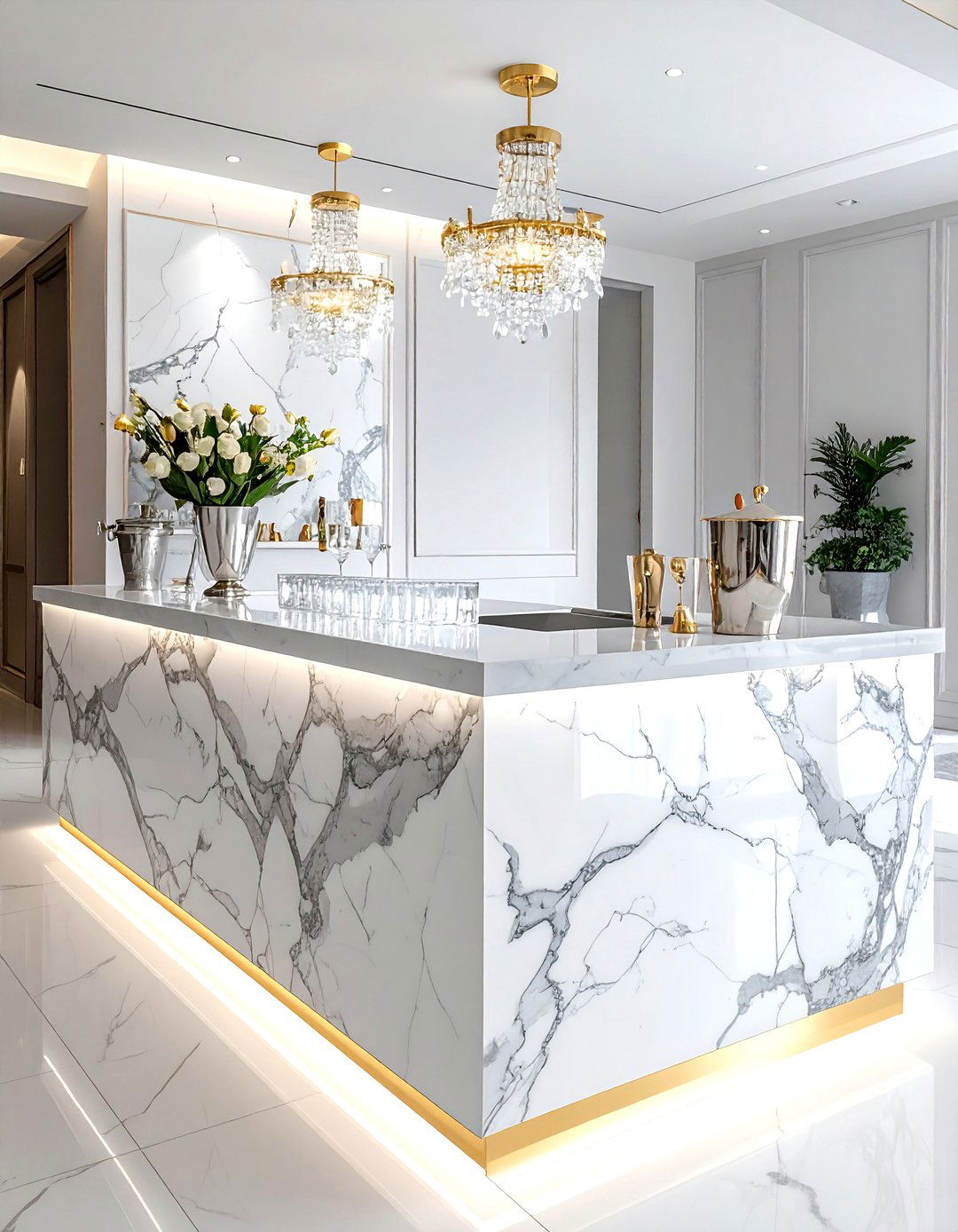 Marble Top Beverage Center - 30 dining room drink station ideas