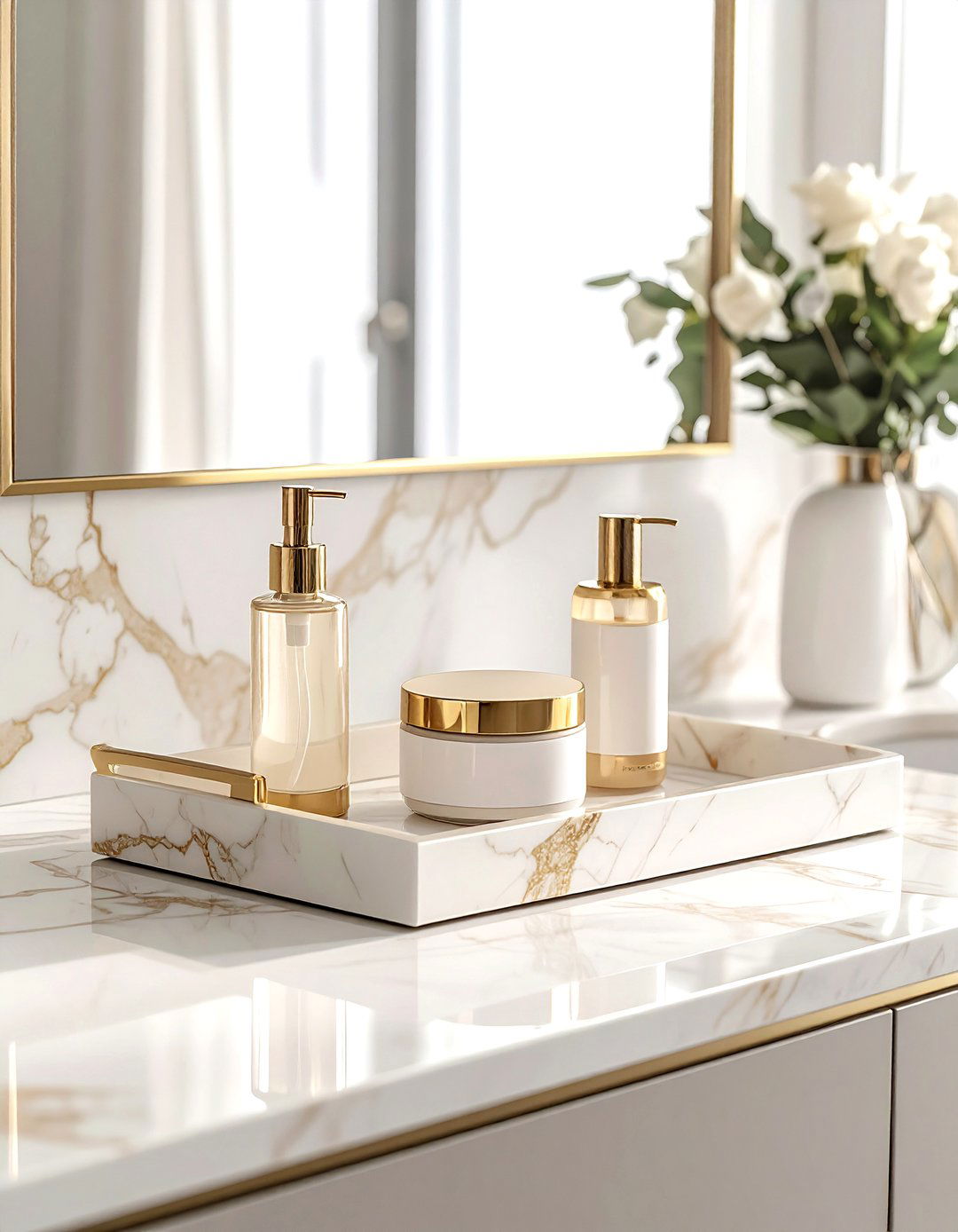 Marble Vanity Tray - 30 beige bathroom accessories ideas