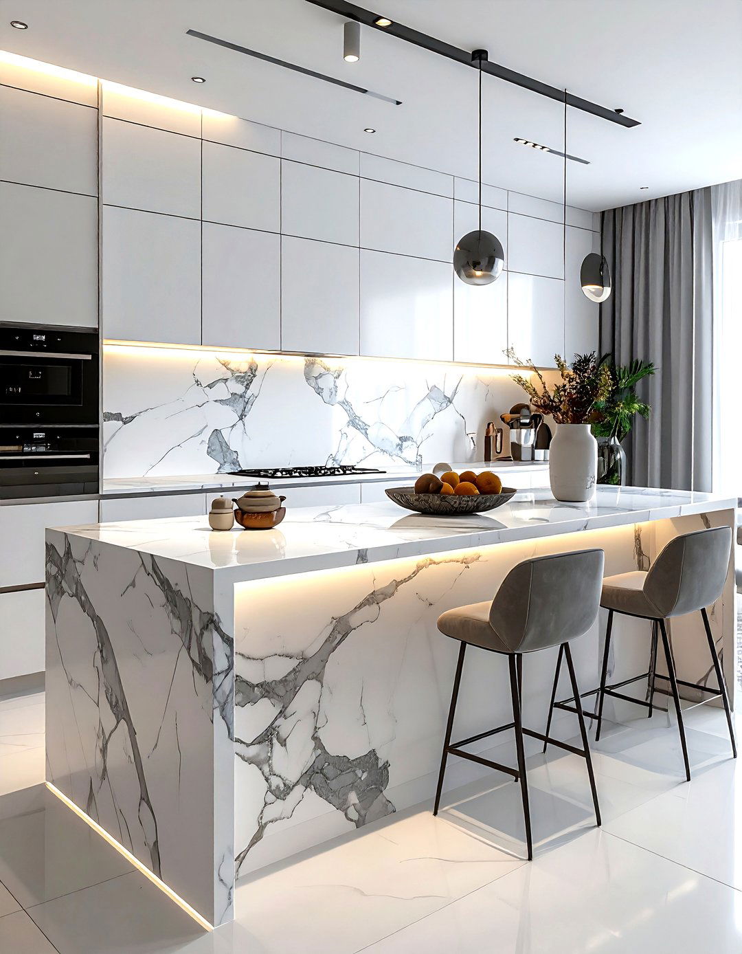 Marble Waterfall Countertop - 30 kitchen bar ideas