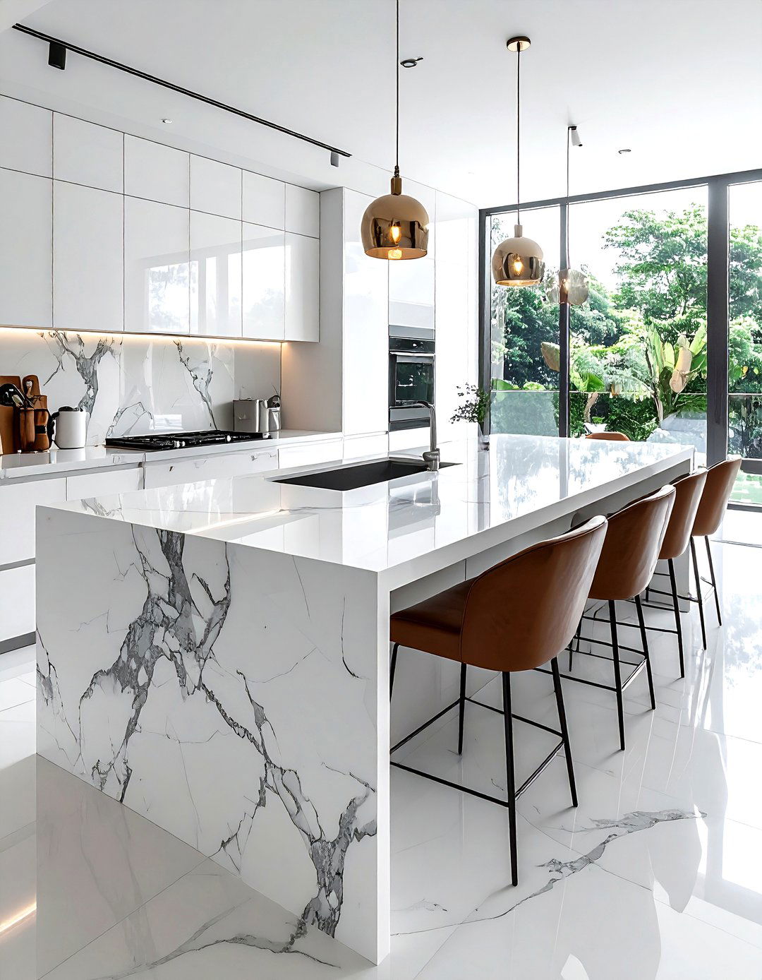 Marble Waterfall Island - 30 ultra modern kitchen ideas