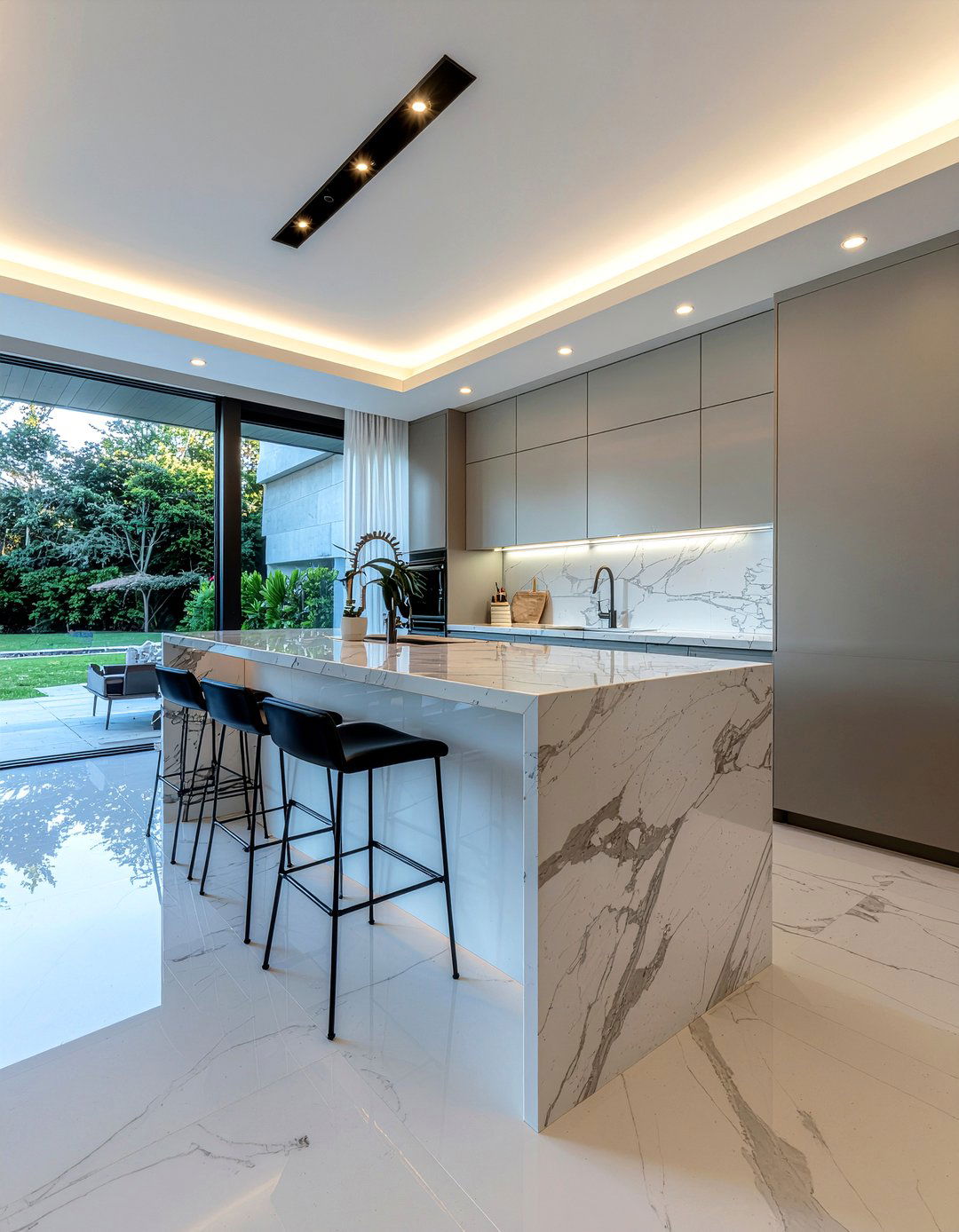 Marble Waterfall Island - 30 European kitchen ideas