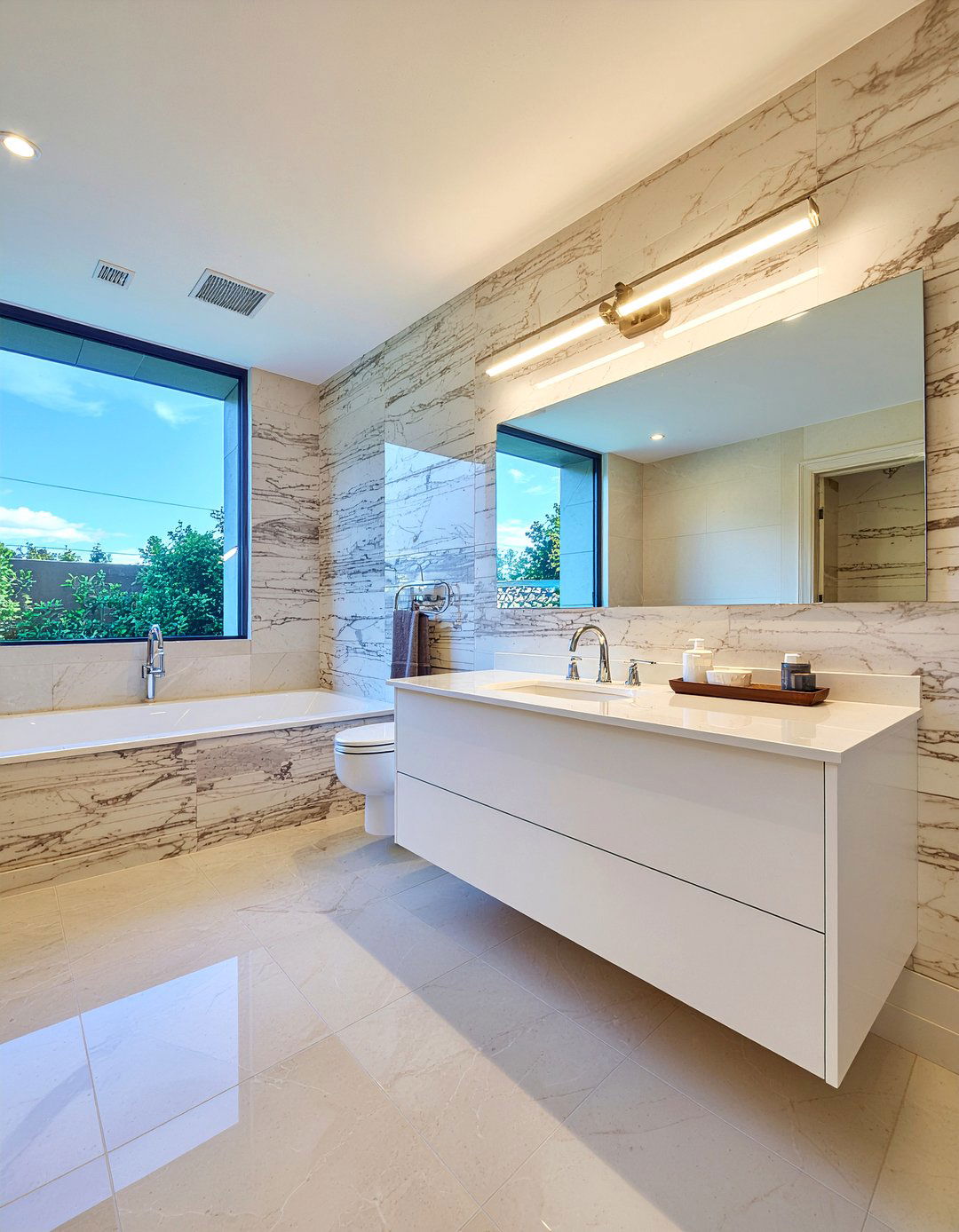 Marble accent wall bathroom - 30 marble look bathroom ideas