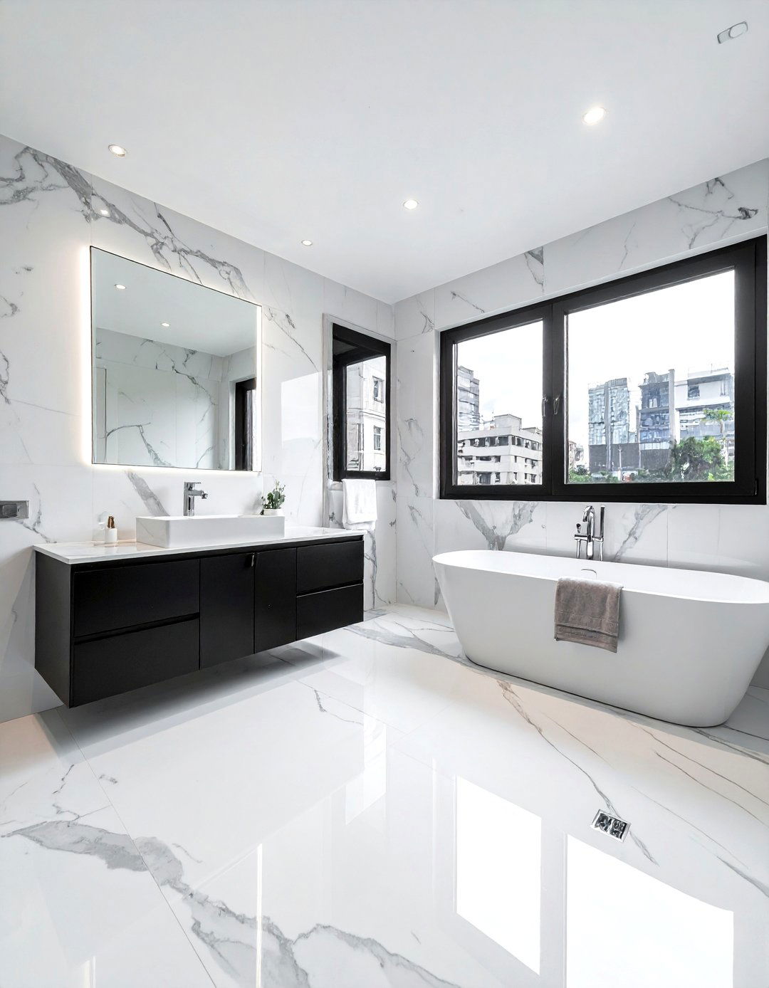 Marble and black bathroom - 30 two-tone bathroom ideas