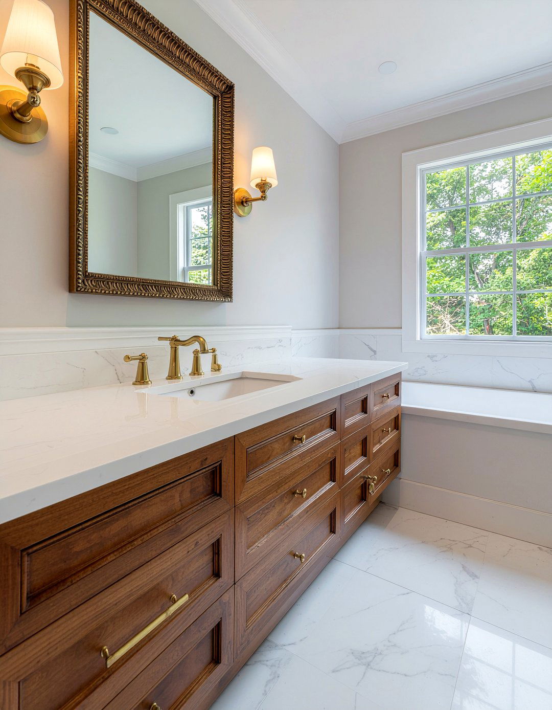 Marble and brass bathroom - 30 marble look bathroom ideas