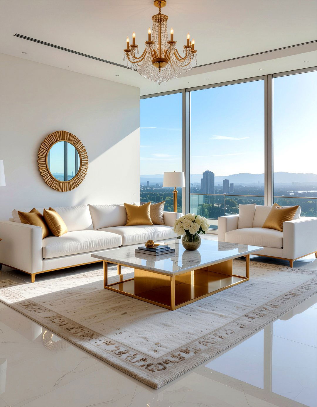 Marble and brass living room - 30 mixed material living room ideas