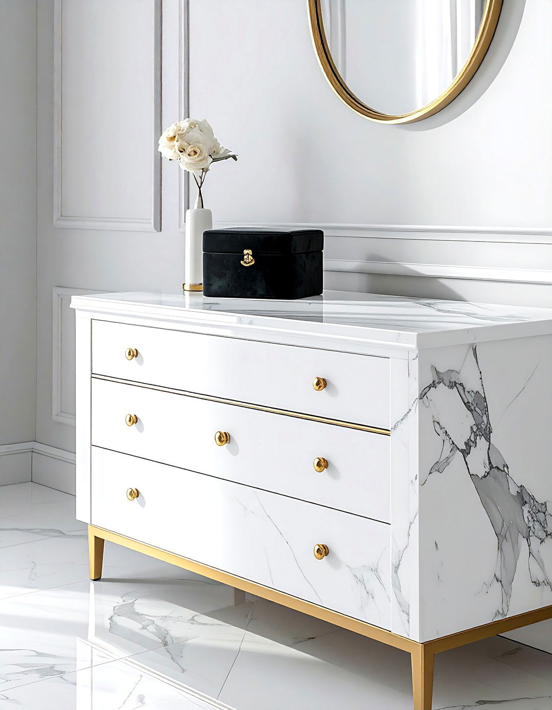 Marble and gold accent - 30 mixed material bedroom ideas
