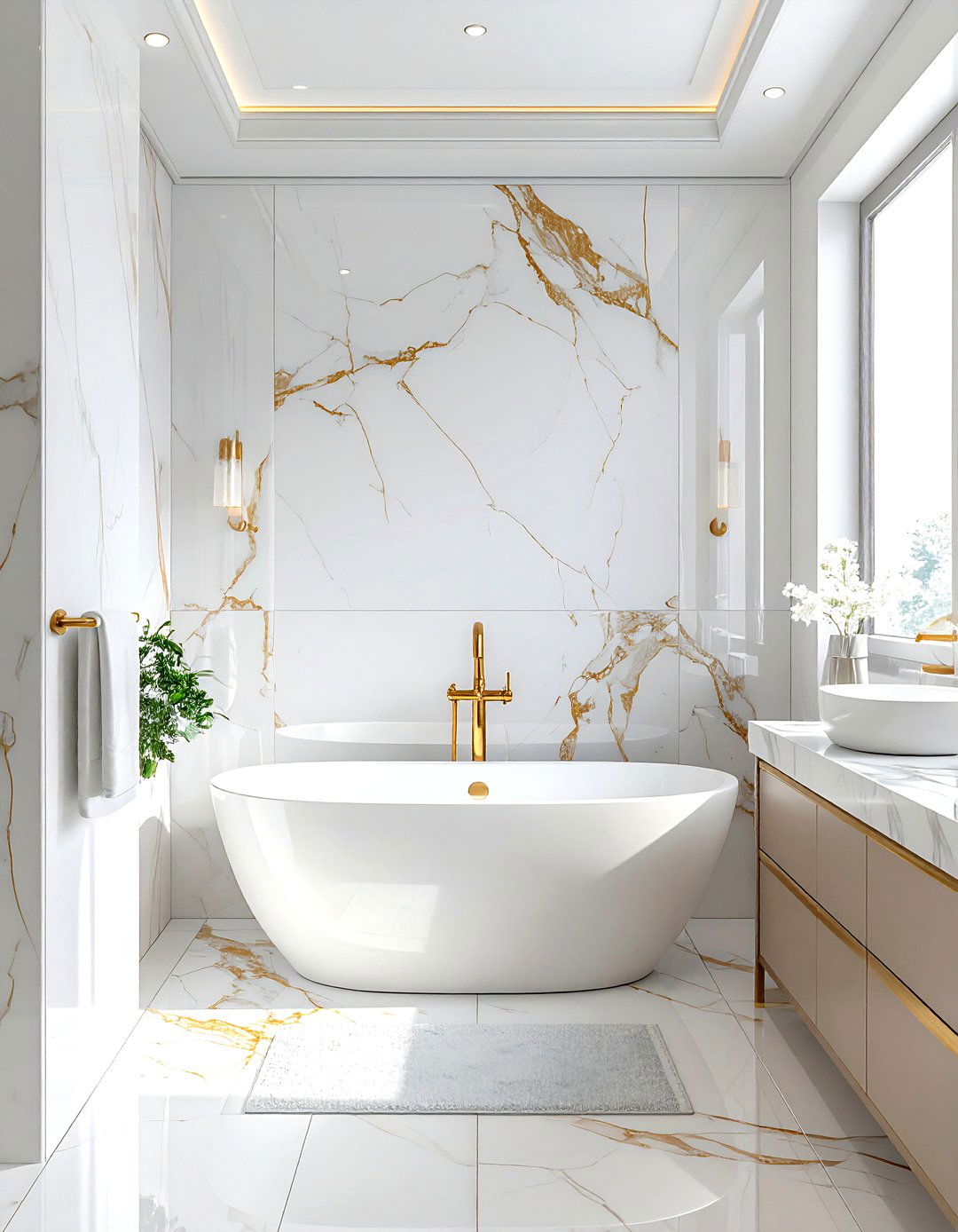 Marble and gold bathroom - 30 gold and white bathroom ideas