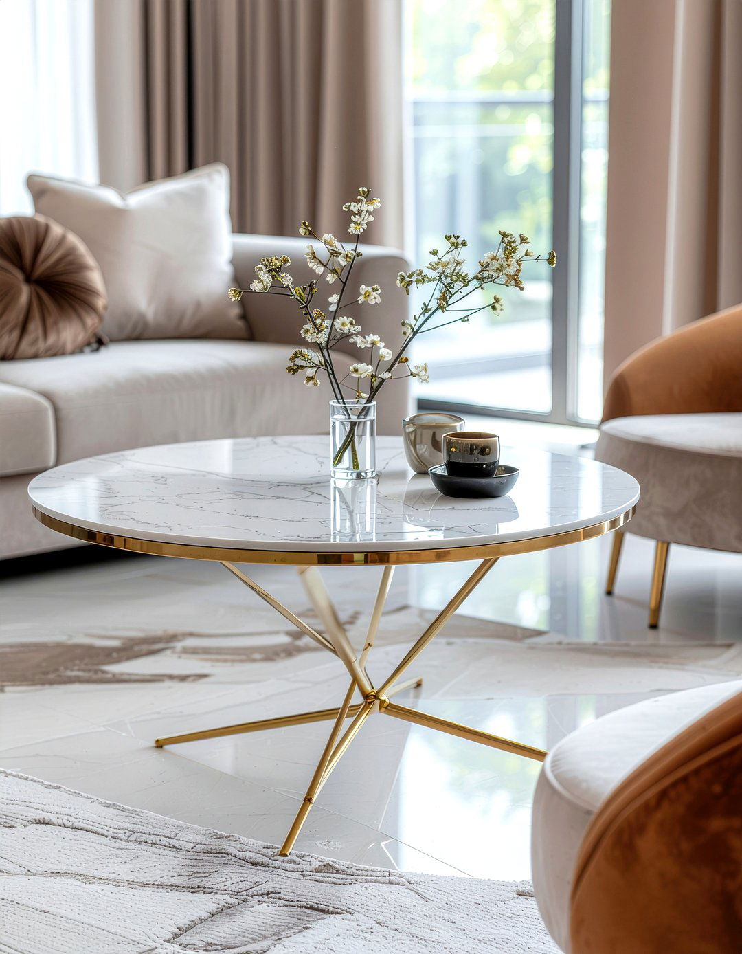 Marble and gold coffee table - 30 gold accent living room ideas