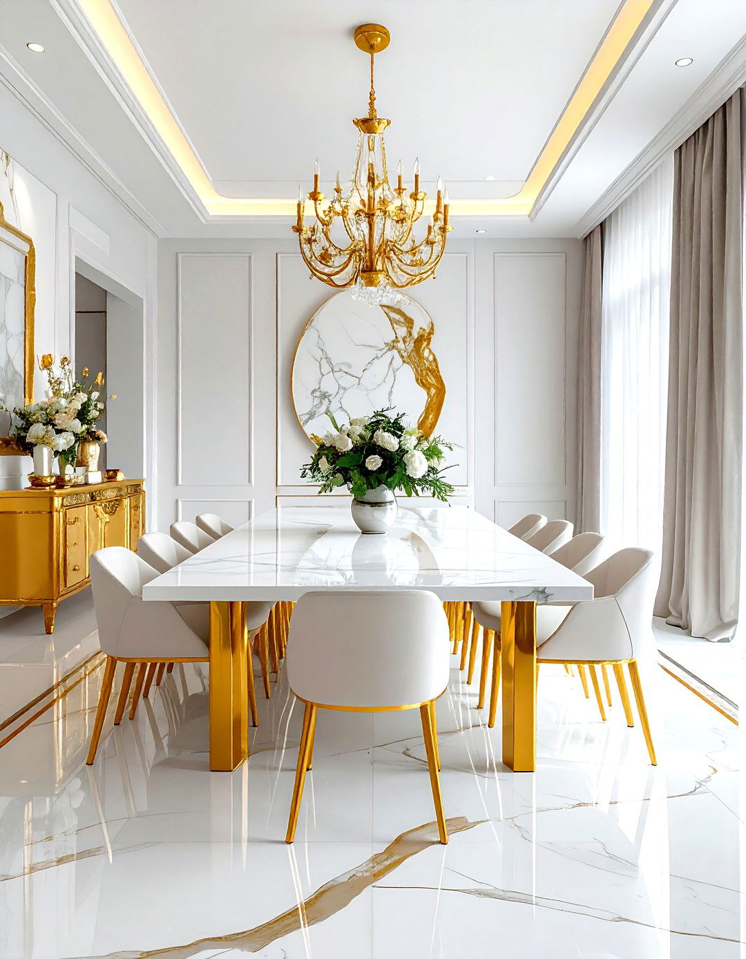Marble and gold dining room - 30 gold dining room decor ideas