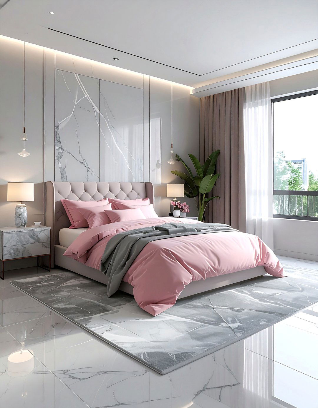 Marble and pink gray bedroom - 30 pink gray bedroom ideas