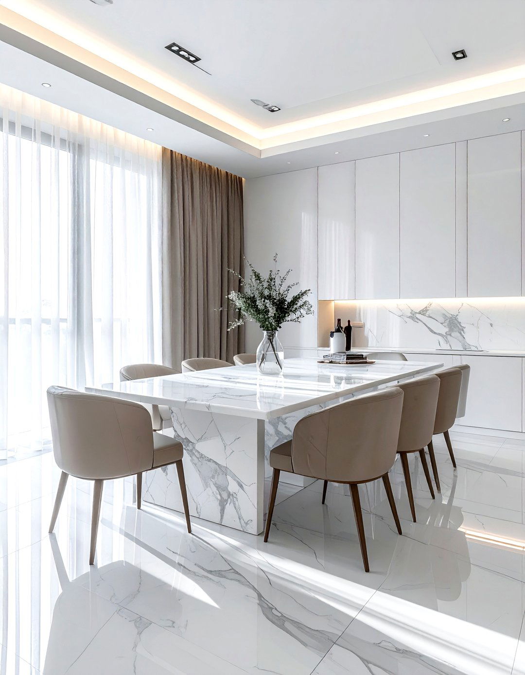 Marble and white dining room - 30 white and white dining room ideas