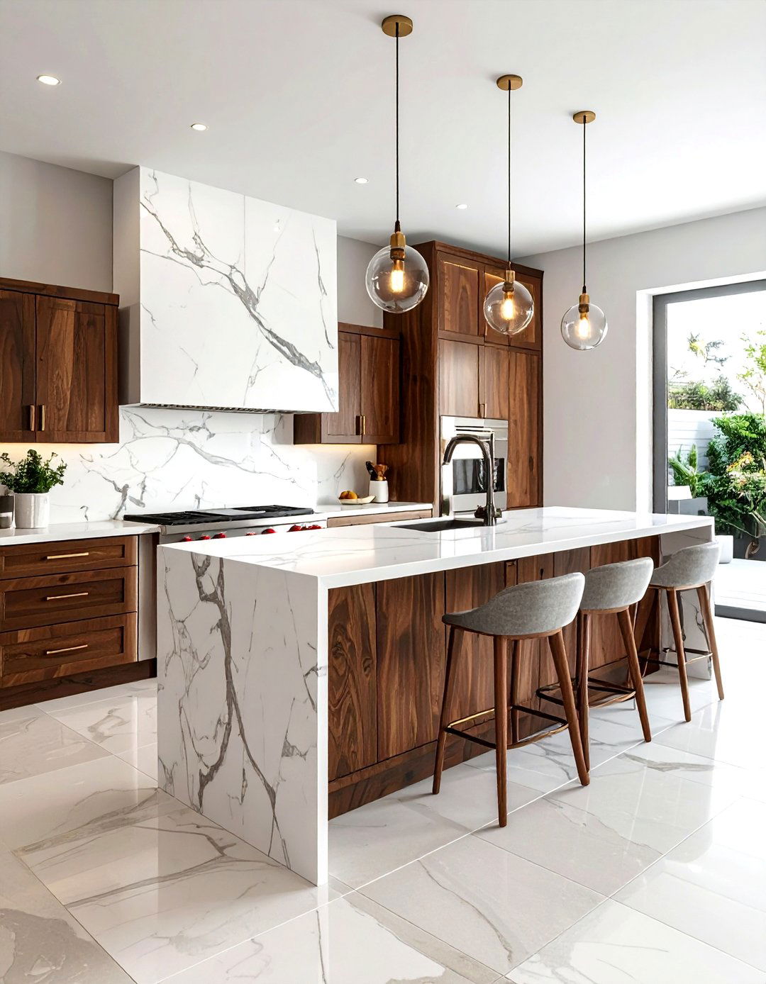 Marble and wood kitchen - 30 marble kitchen ideas